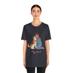 Dog Mom T‑Shirt — Cute Woman Hugging Dog Graphic Tee