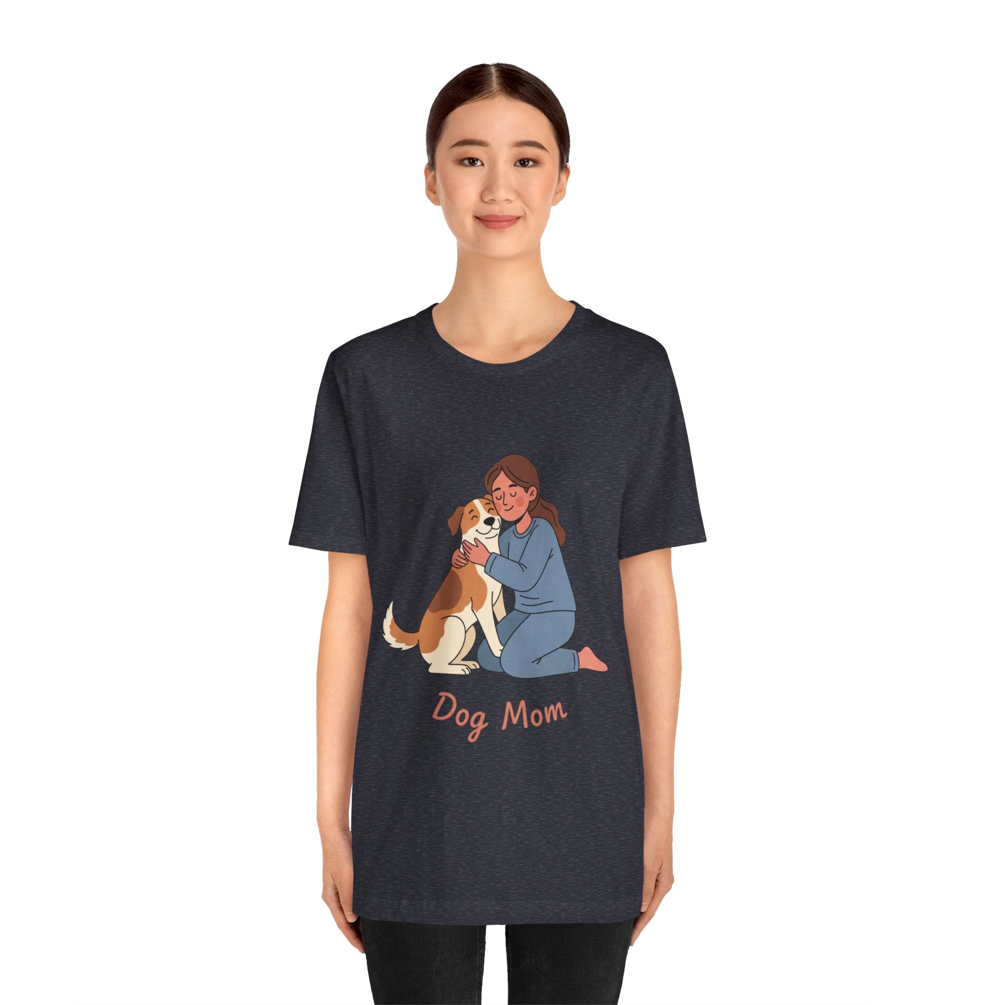 Dog Mom T‑Shirt — Cute Woman Hugging Dog Graphic Tee