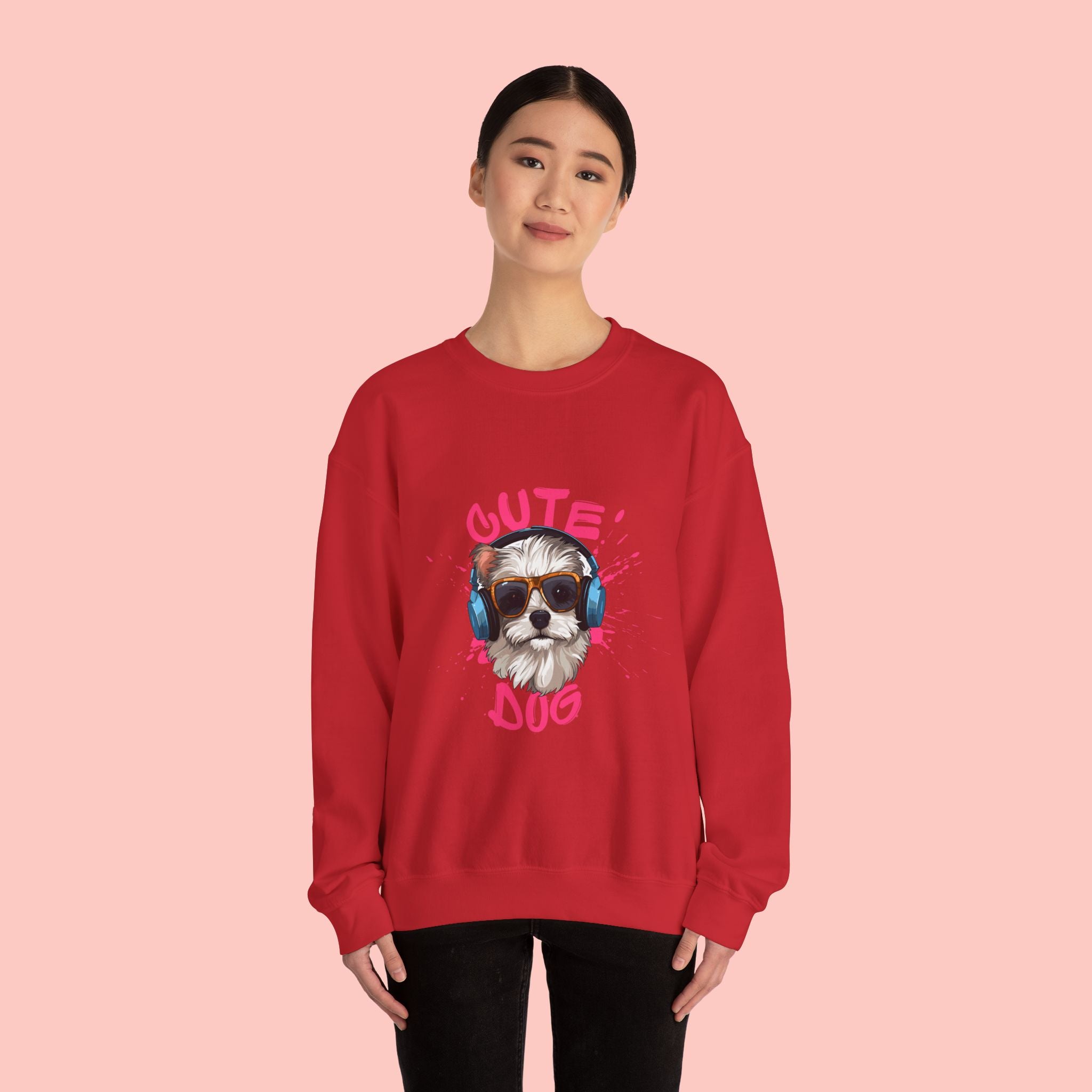 Cute Dog Sweatshirt — Cool Pup with Headphones Graphic Crewneck