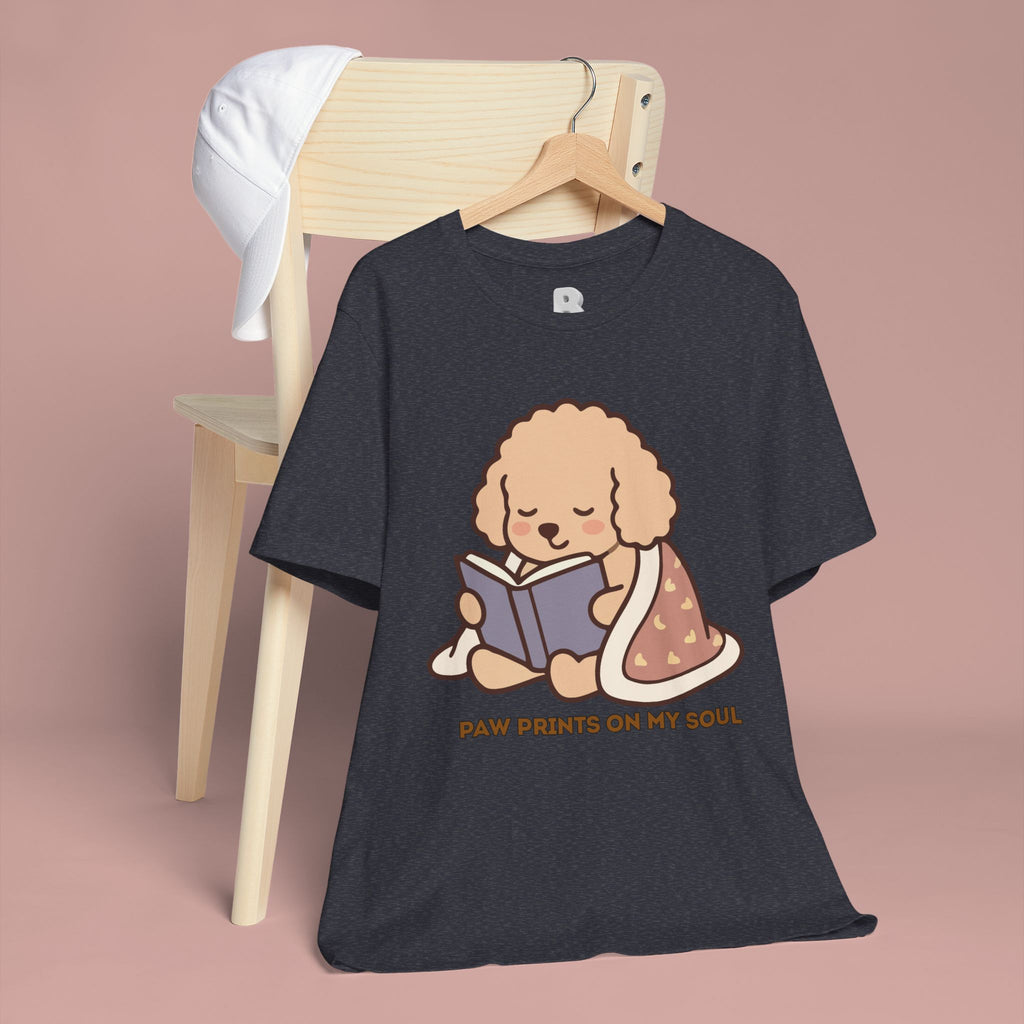 Paw Prints On My Soul T‑Shirt — Cute Reading Puppy Graphic Tee