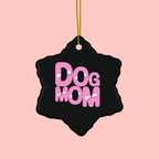 Dog Mom Ceramic Ornament — Pink Heart Typography Holiday Decoration