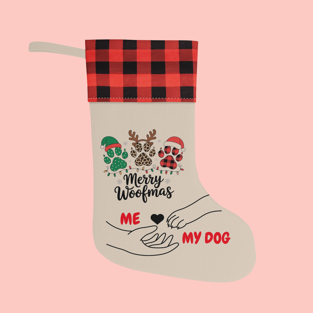 Merry Woofmas Dog Christmas Stocking — 'Me  My Dog' Plaid Cuff Holiday Stocking