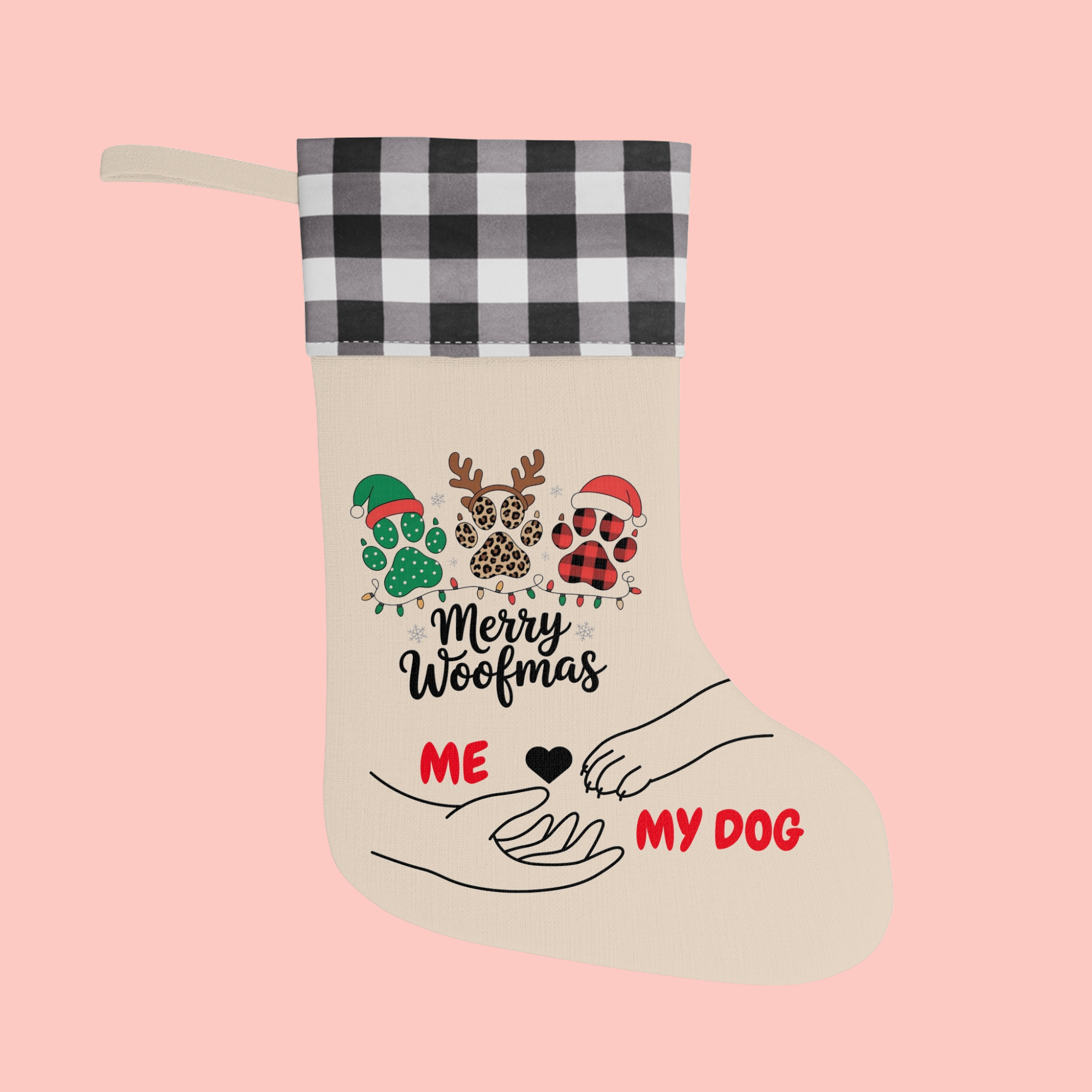 Merry Woofmas Dog Christmas Stocking — 'Me  My Dog' Plaid Cuff Holiday Stocking