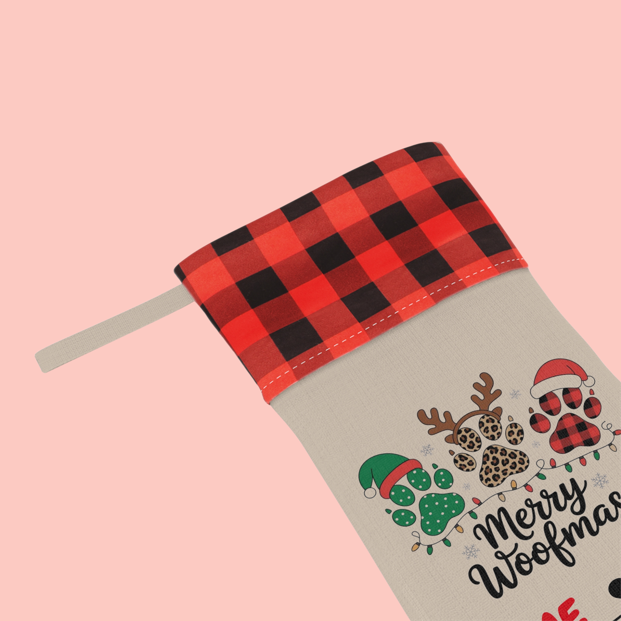 Merry Woofmas Dog Christmas Stocking — 'Me  My Dog' Plaid Cuff Holiday Stocking