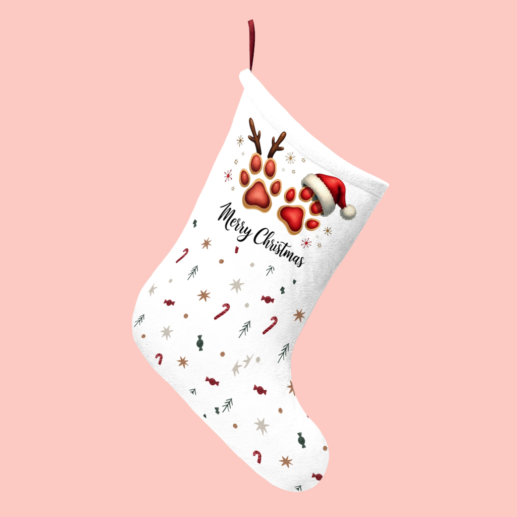 Pet Paw Christmas Stocking — "Merry Christmas" Festive Holiday Stocking for Dogs & Cats