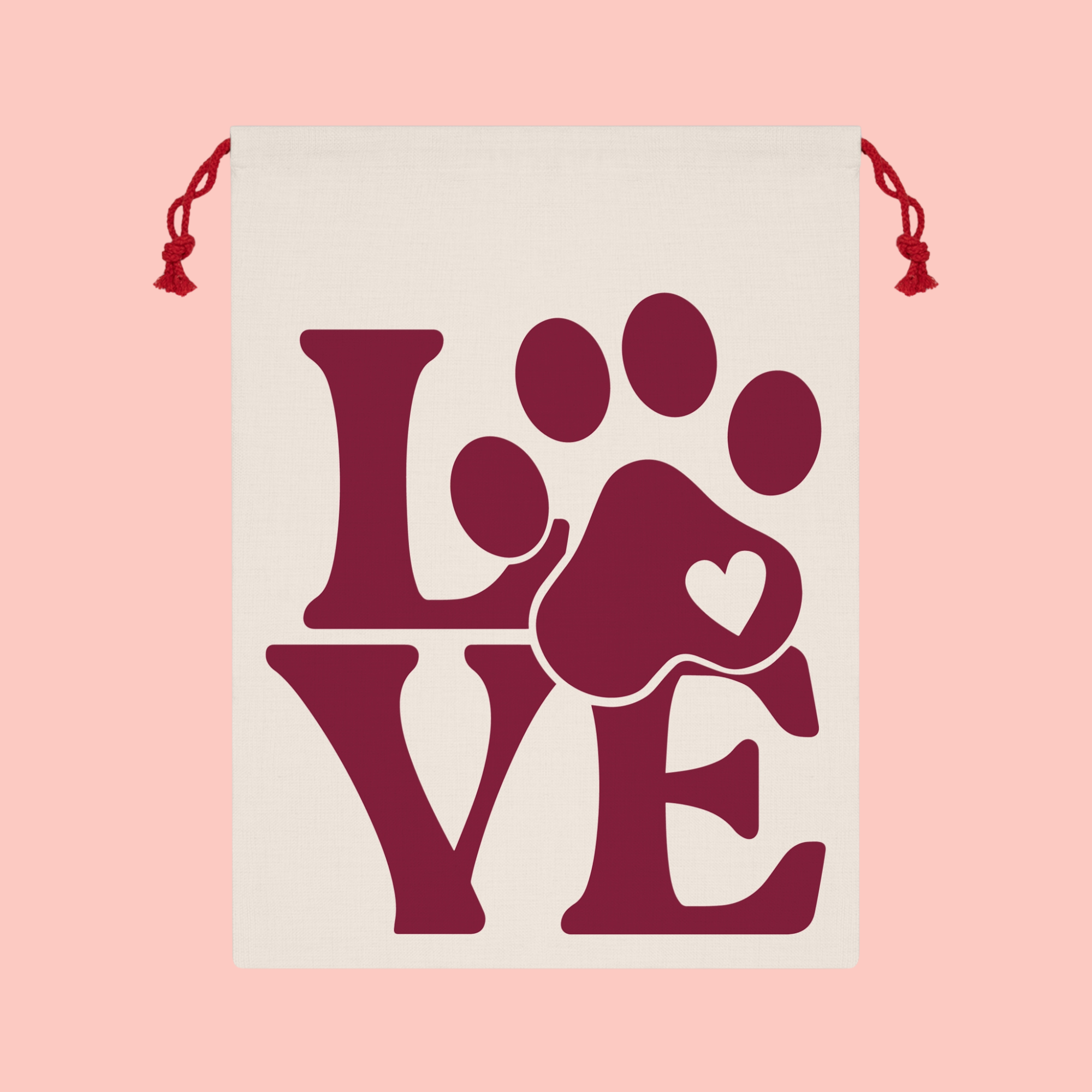 Love Paw Print Gift Bag — Pet Lover Drawstring Gift Sack