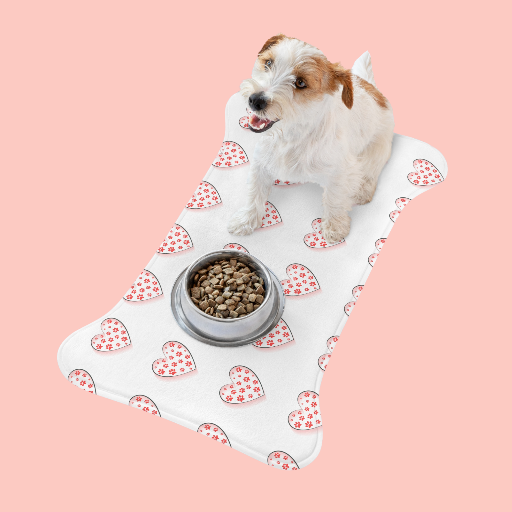 Heart Pattern Pet Feeding Mat — Cute Paw-Print Hearts Placemat for Dogs & Cats