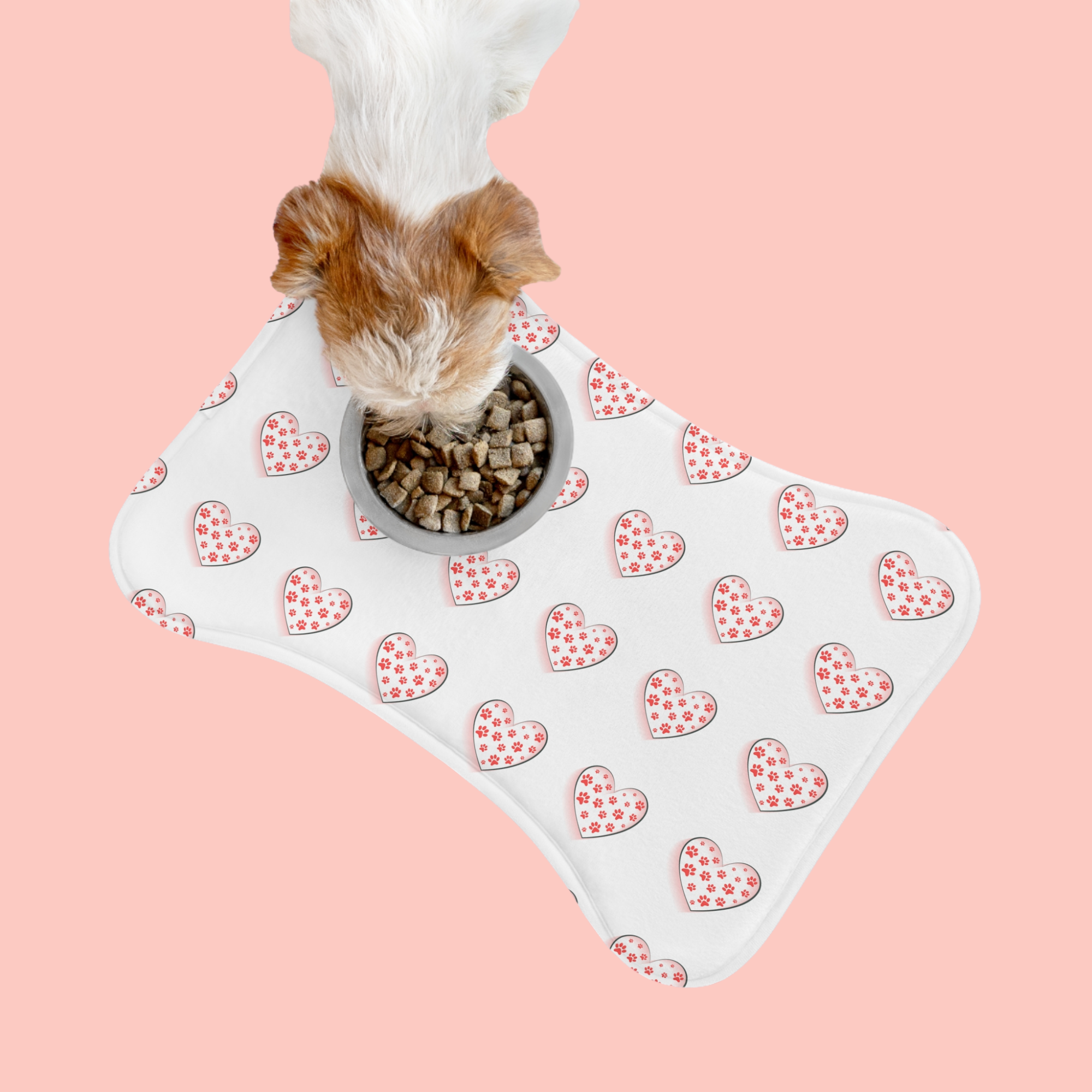 Heart Pattern Pet Feeding Mat — Cute Paw-Print Hearts Placemat for Dogs & Cats