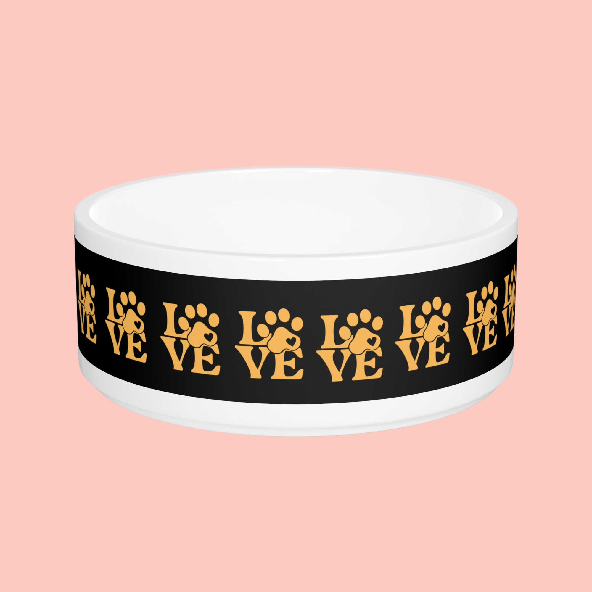 Love Paw Pet Bowl — Gold Paw Print Dog & Cat Feeding Dish