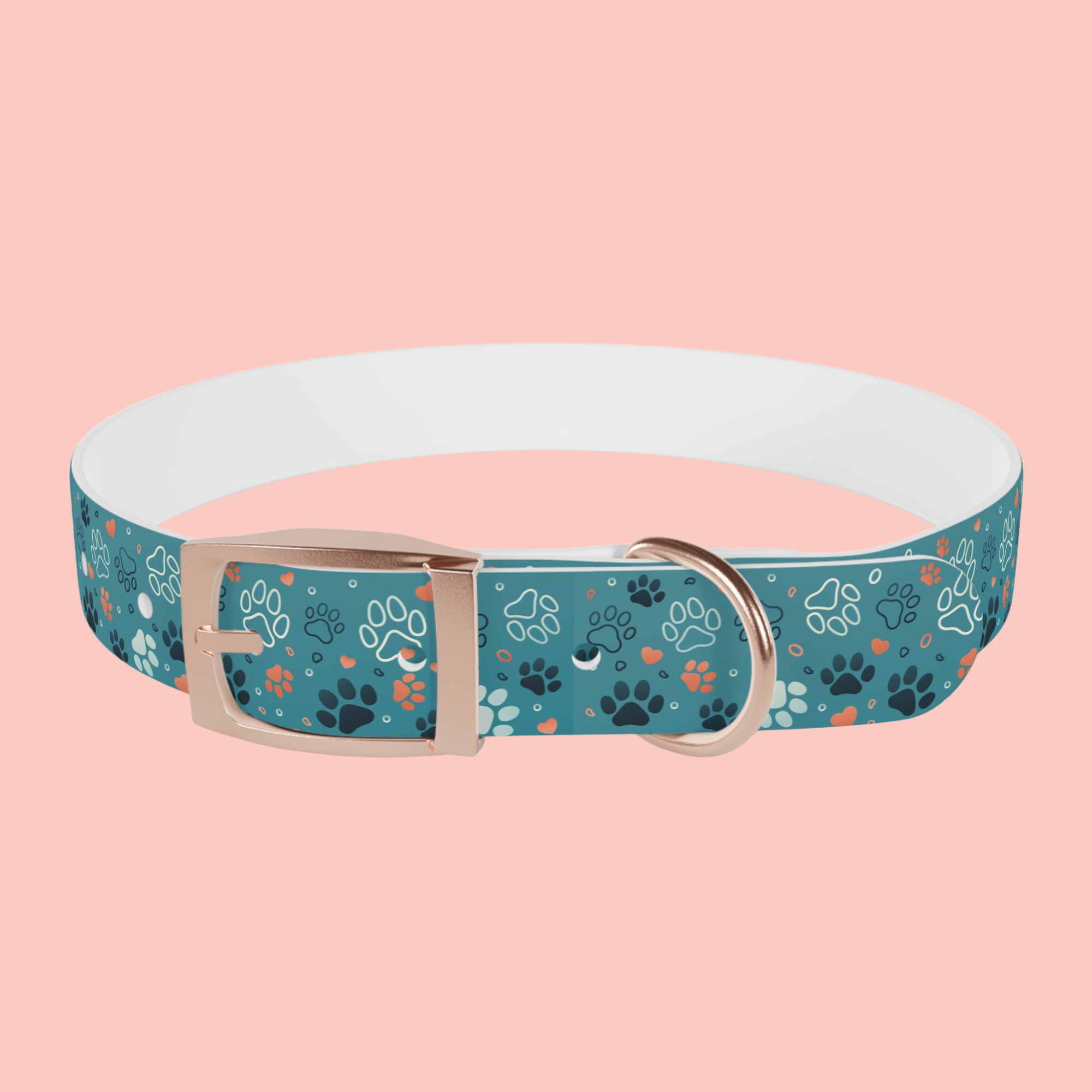 Paw Print Dog Collar — Teal Patterned Pet Collar for Small & Medium Dogs