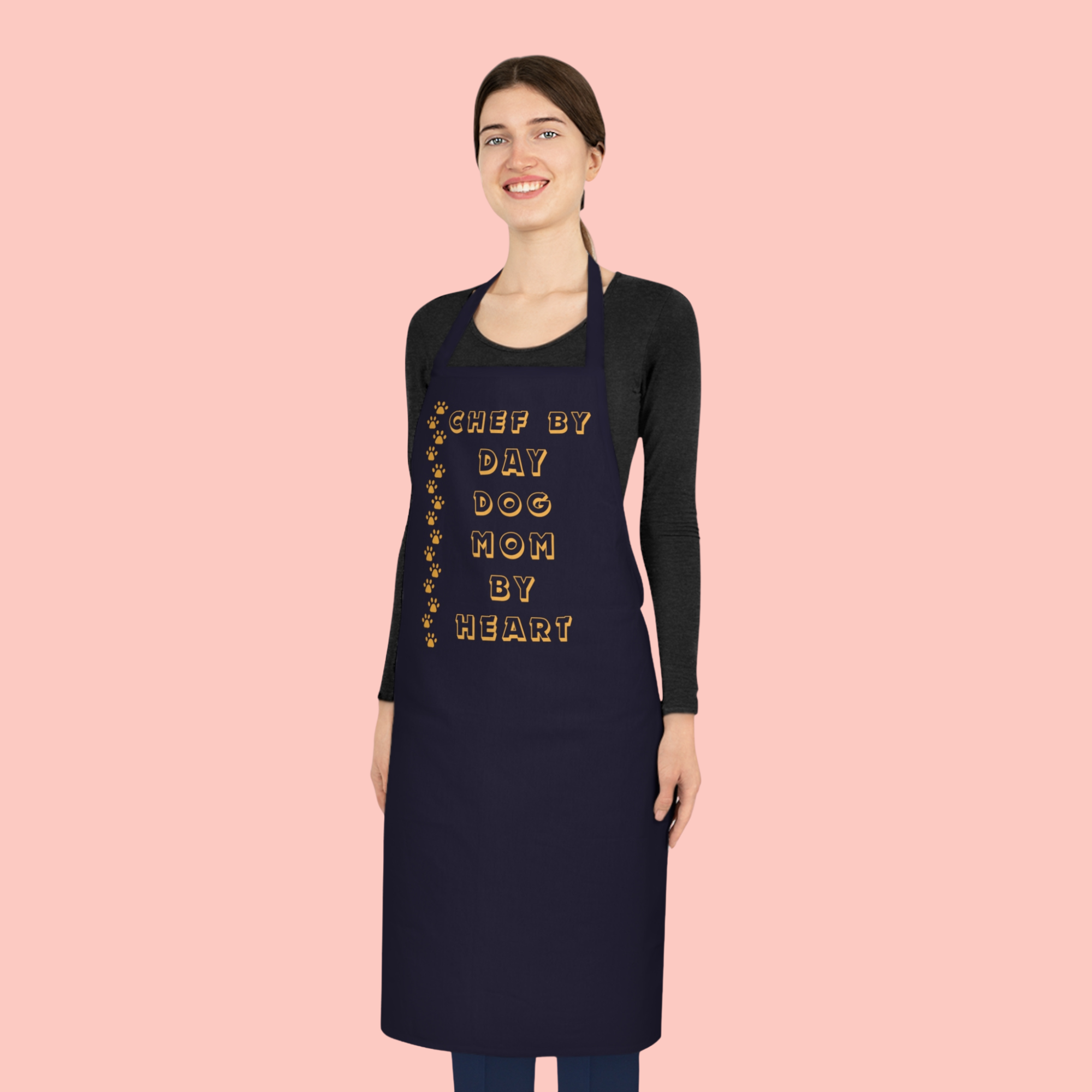 Dog Mom Apron – “Chef by Day, Dog Mom by Heart” Cotton Kitchen Apron