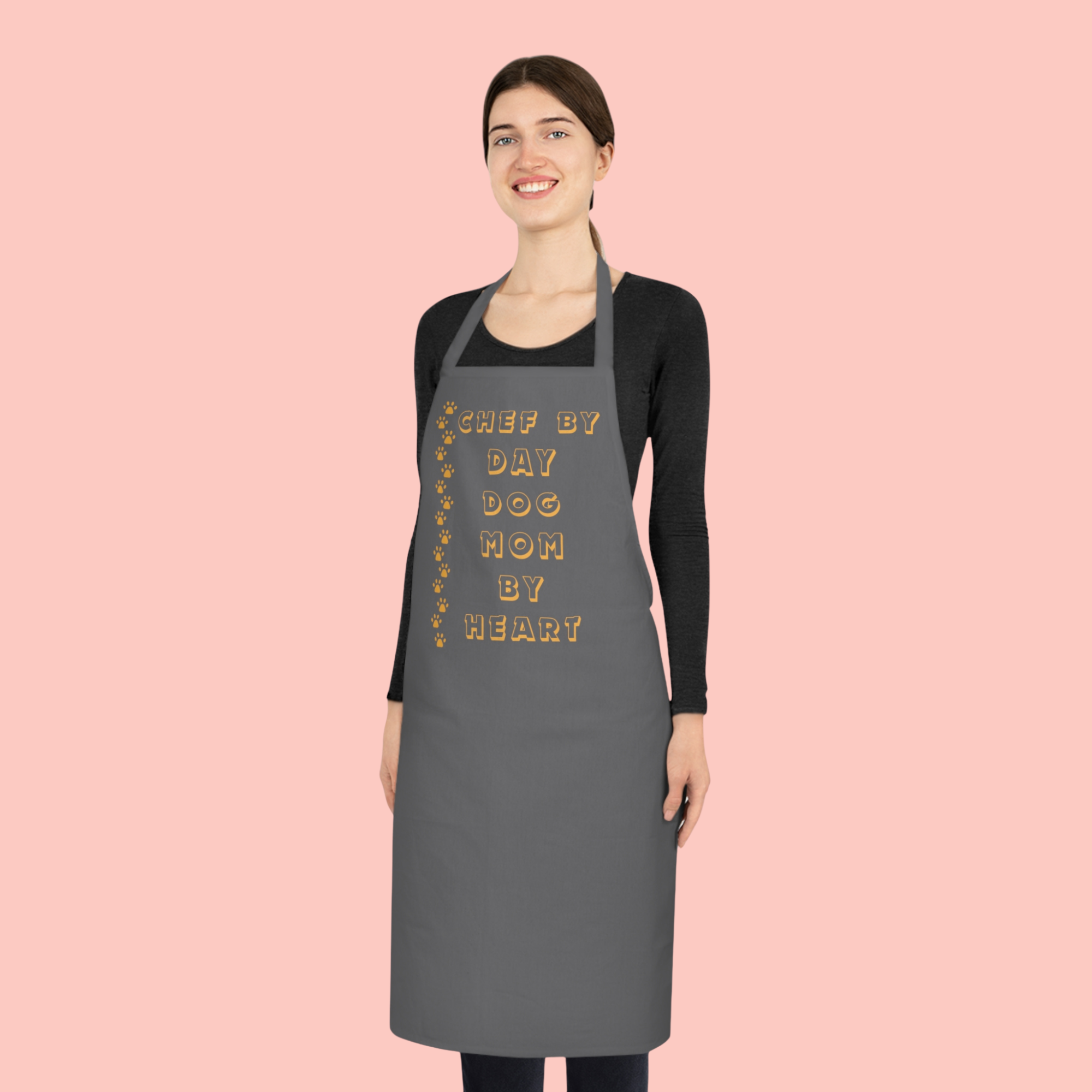 Dog Mom Apron – “Chef by Day, Dog Mom by Heart” Cotton Kitchen Apron