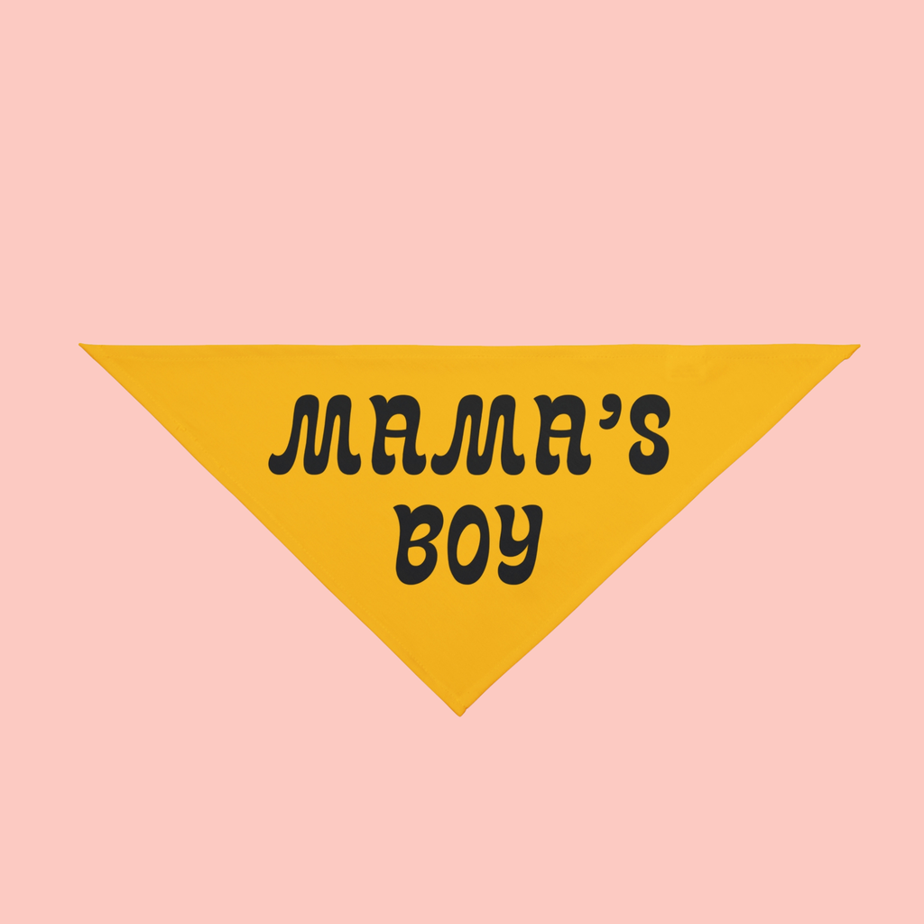 Mama's Boy Pet Bandana - Yellow Dog Bandana, Cute Retro Script Gift for New Puppies & Mother's Day