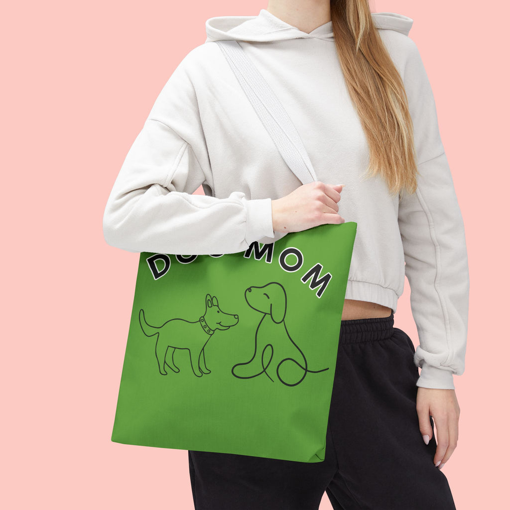Dog Mom Tote Bag — Green All-Over-Print Cute Line-Drawing Dogs