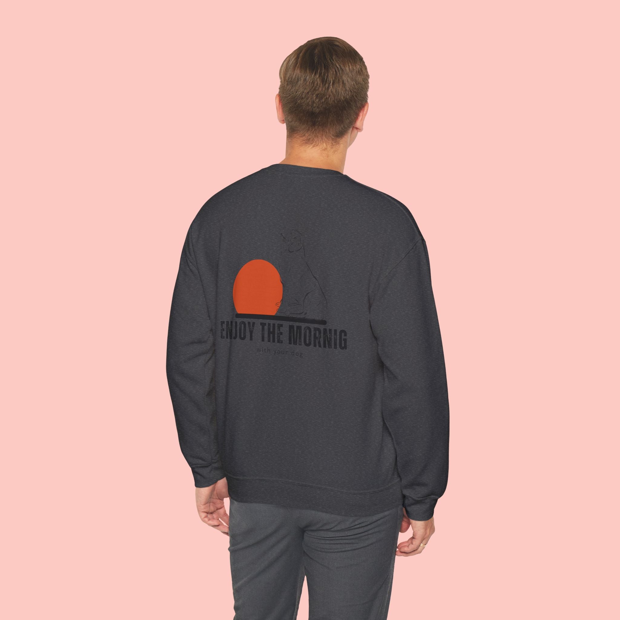 Enjoy the Morning Crewneck Sweatshirt — Dog & Sunrise Graphic