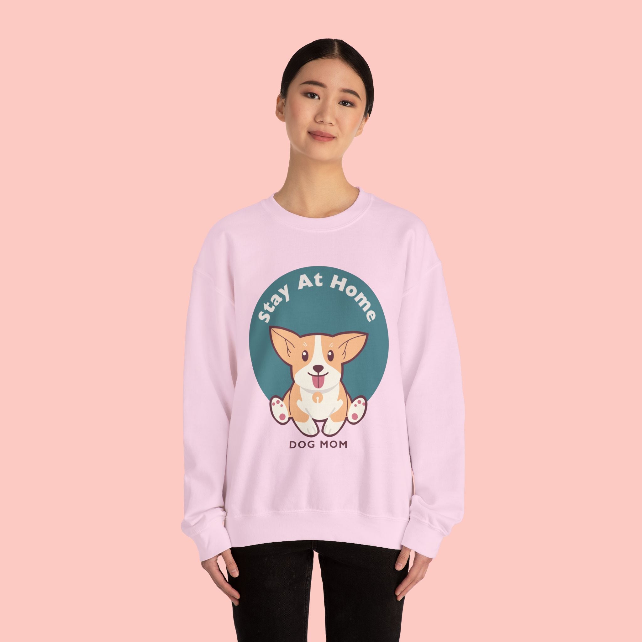 Stay At Home Dog Mom Crewneck Sweatshirt — Cute Corgi Graphic Sweatshirt