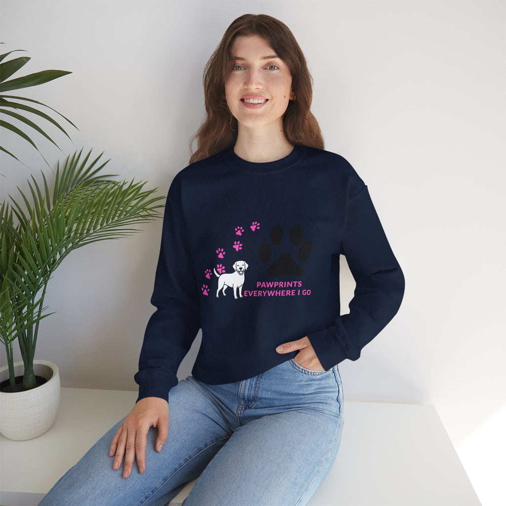 Crewneck Sweatshirt — "Pawprints Everywhere I Go" Dog Lover Graphic