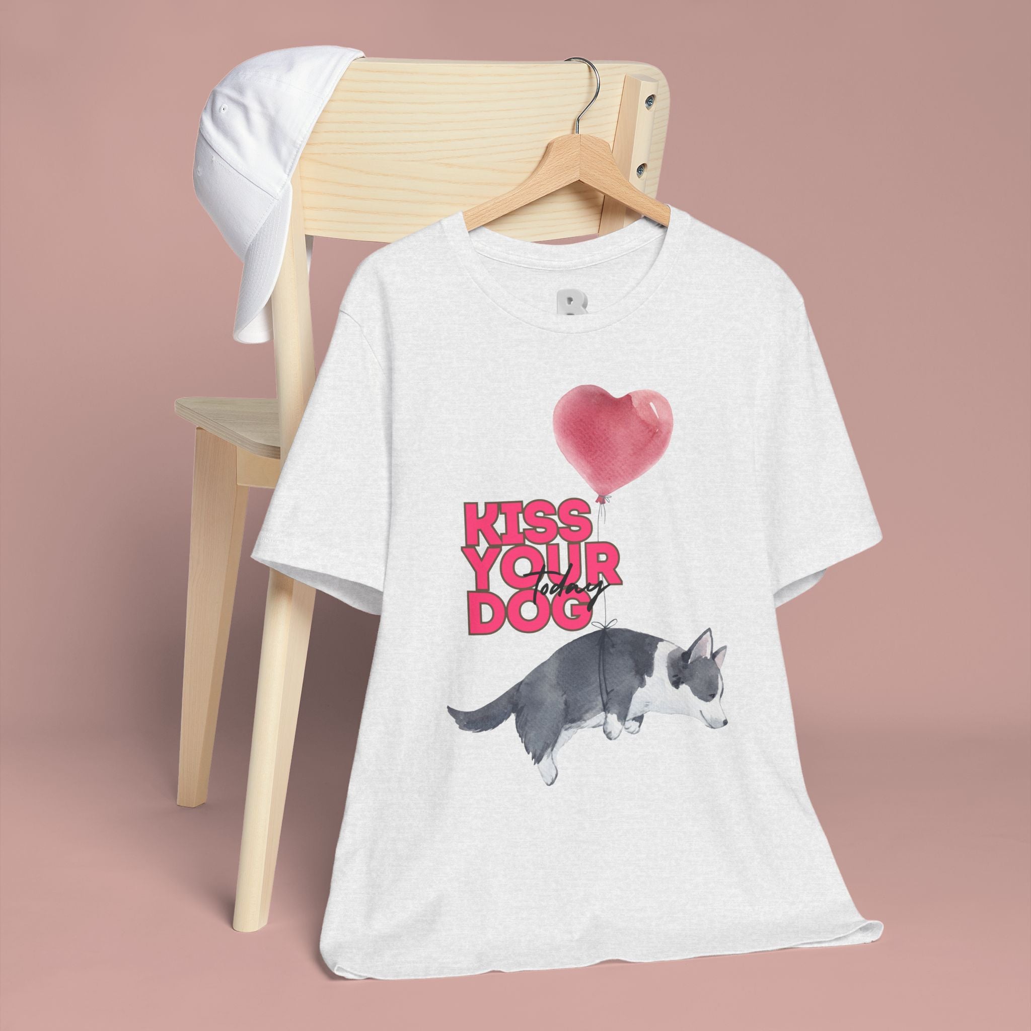 Kiss Your Dog T-Shirt — Cute Corgi with Heart Balloon Pet Lover Tee