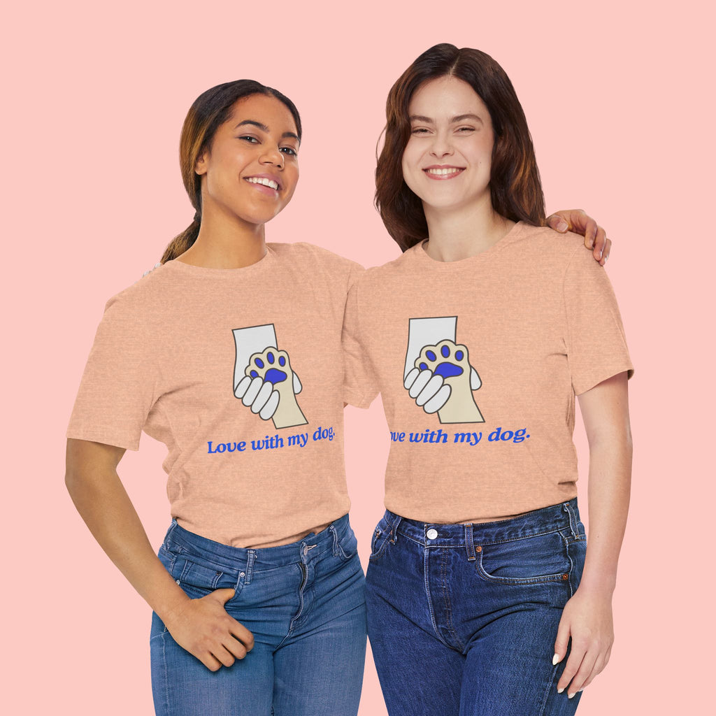 Dog Lover T-Shirt — "Love with my dog." Paw Print Graphic