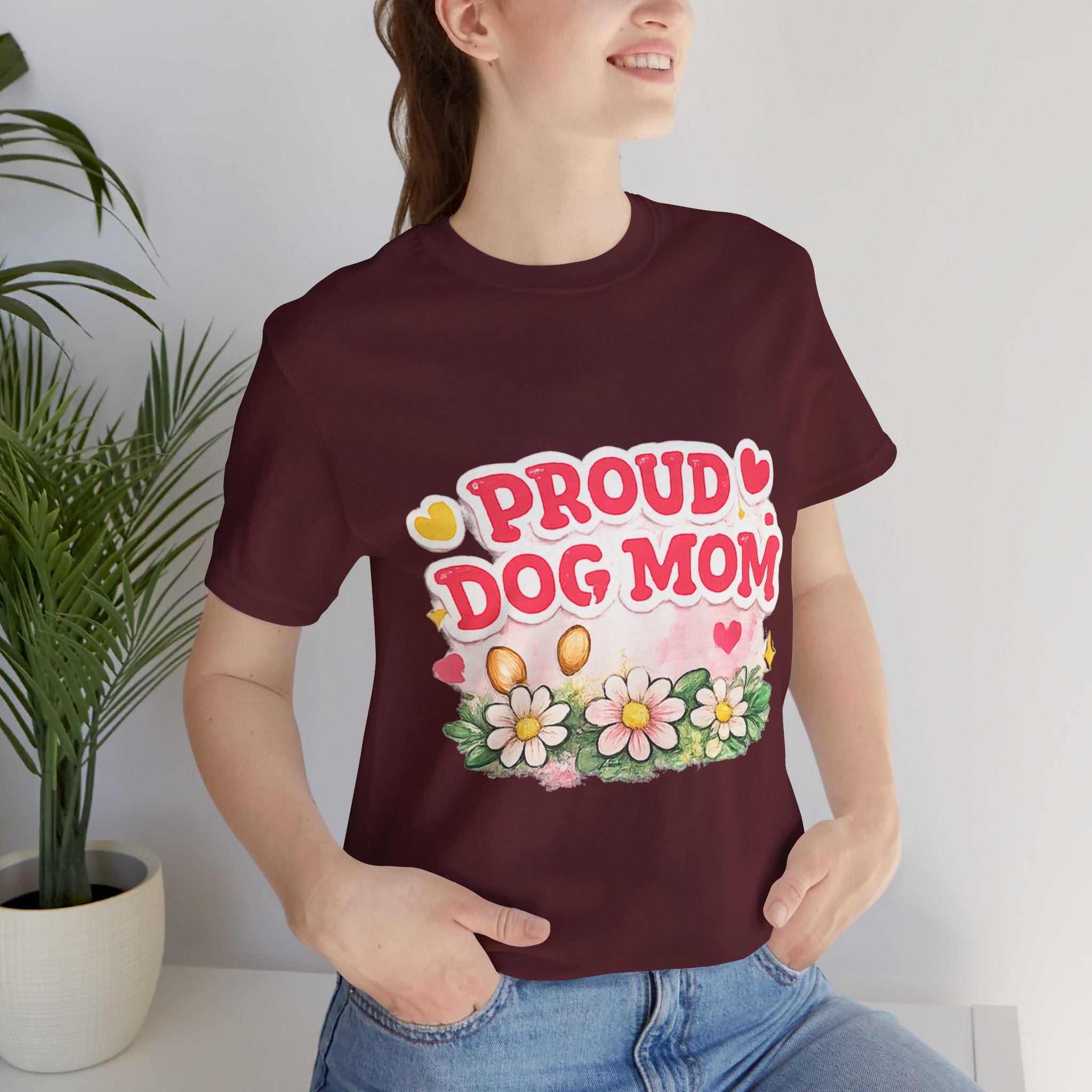 Proud Dog Mom Tee – Floral Retro Heart Design