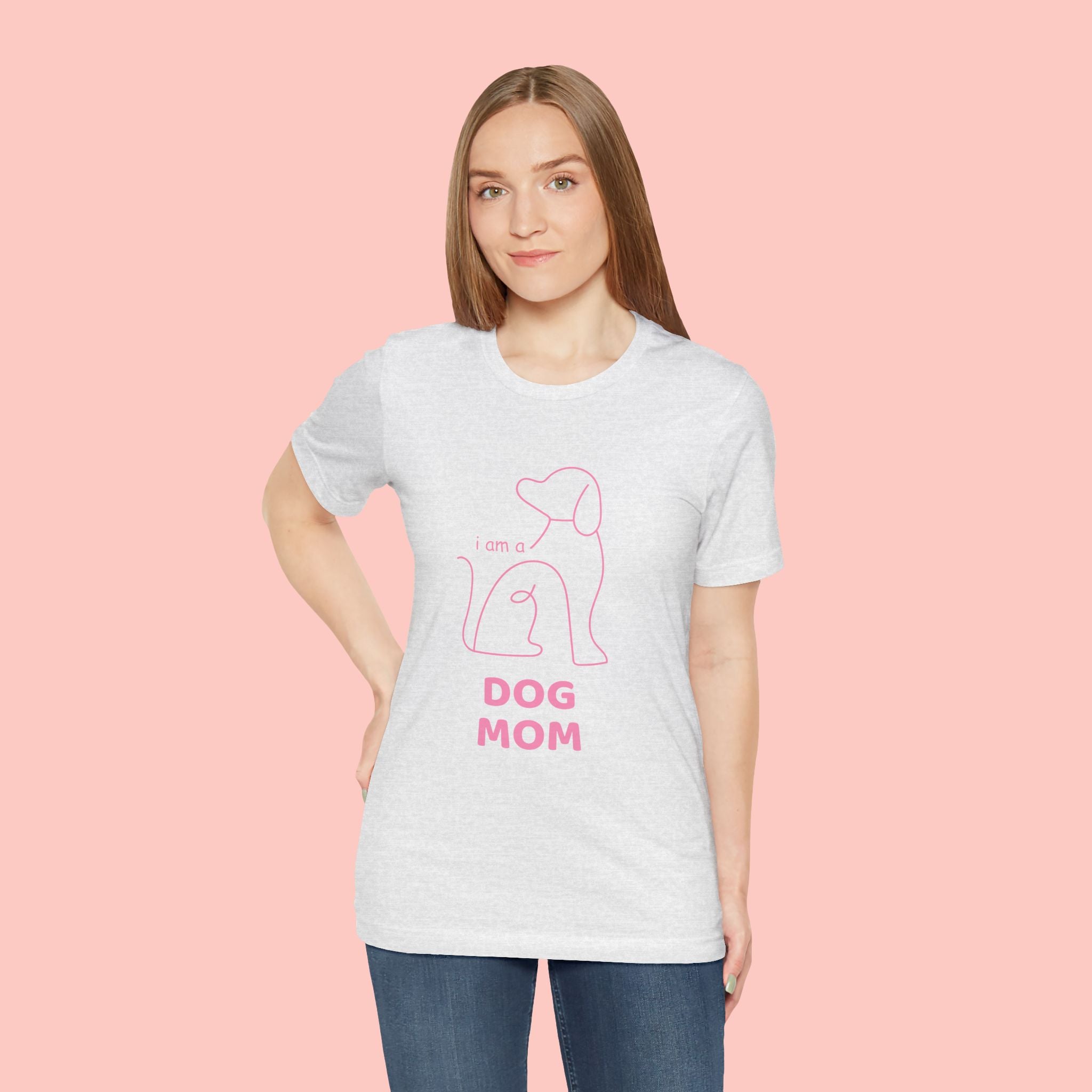 Dog Mom T‑Shirt – Minimal Pink Line Art Dog Tee
