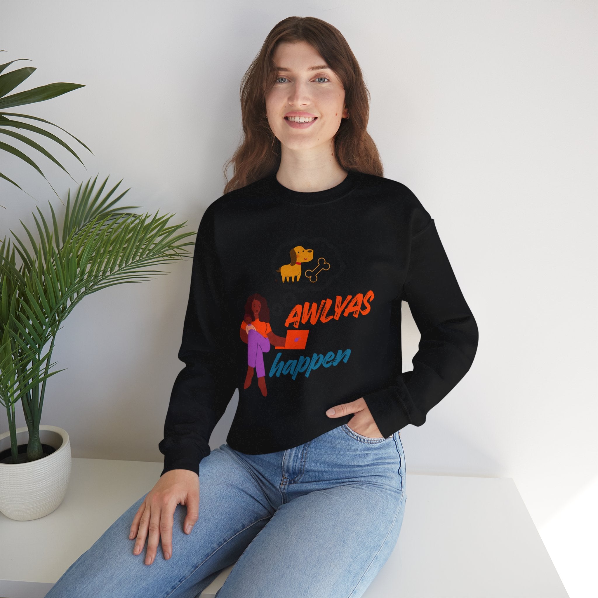 Always Happen Crewneck Sweatshirt – Funny Coffee & Snack Thought Graphic
