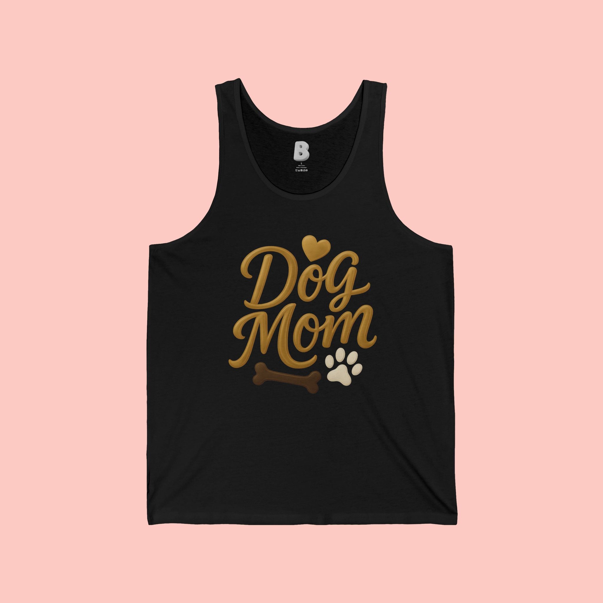 Dog Mom Tank Top - Gold Script with Paw & Bone Design