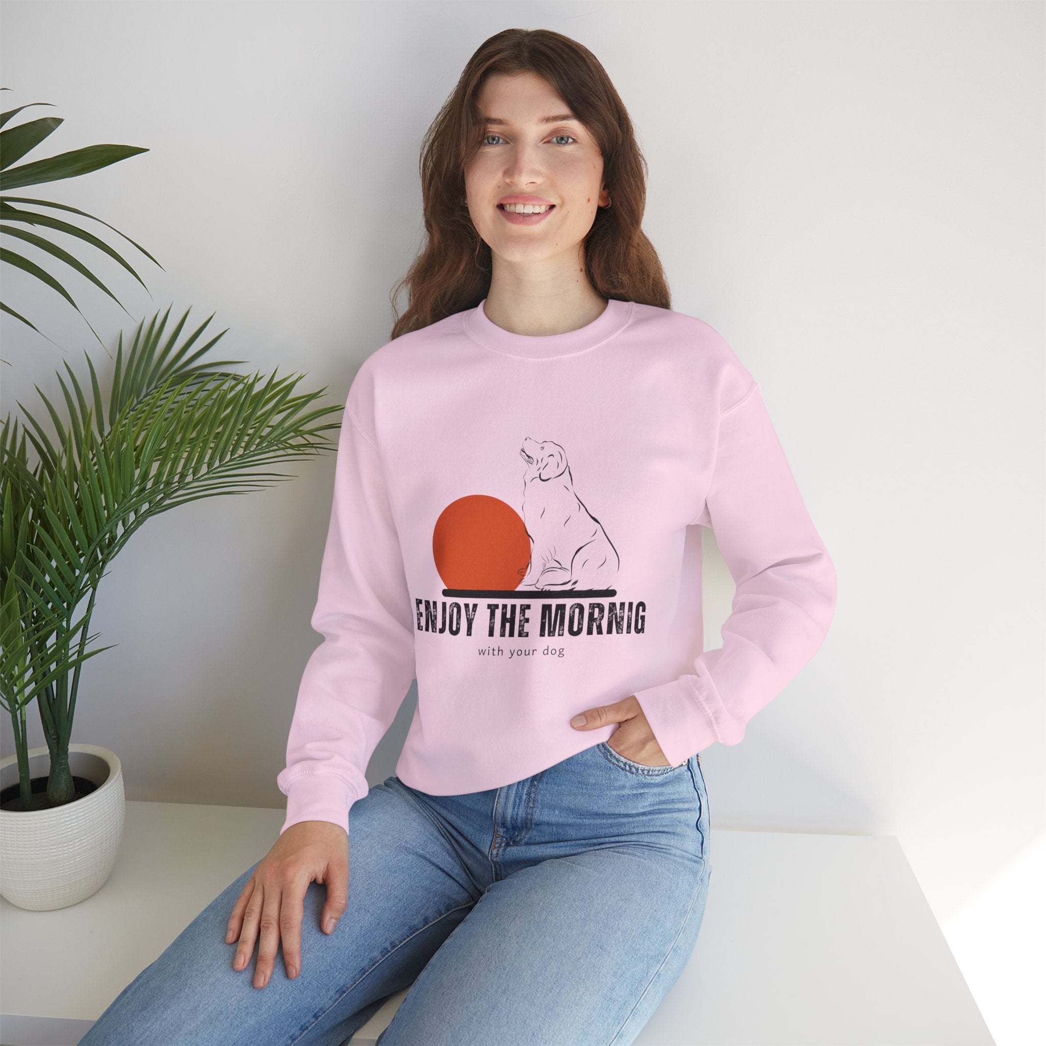 Enjoy the Morning Dog Crewneck Sweatshirt — Sunrise Labrador Graphic