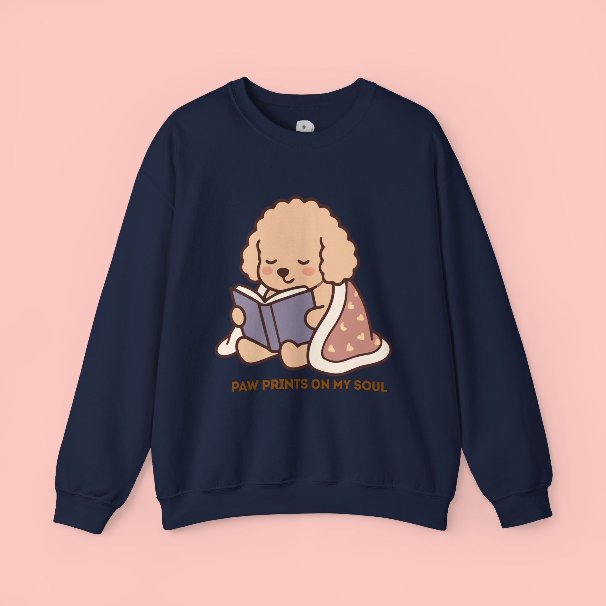 Cozy Reading Puppy Sweatshirt — "Paw Prints On My Soul" Crewneck