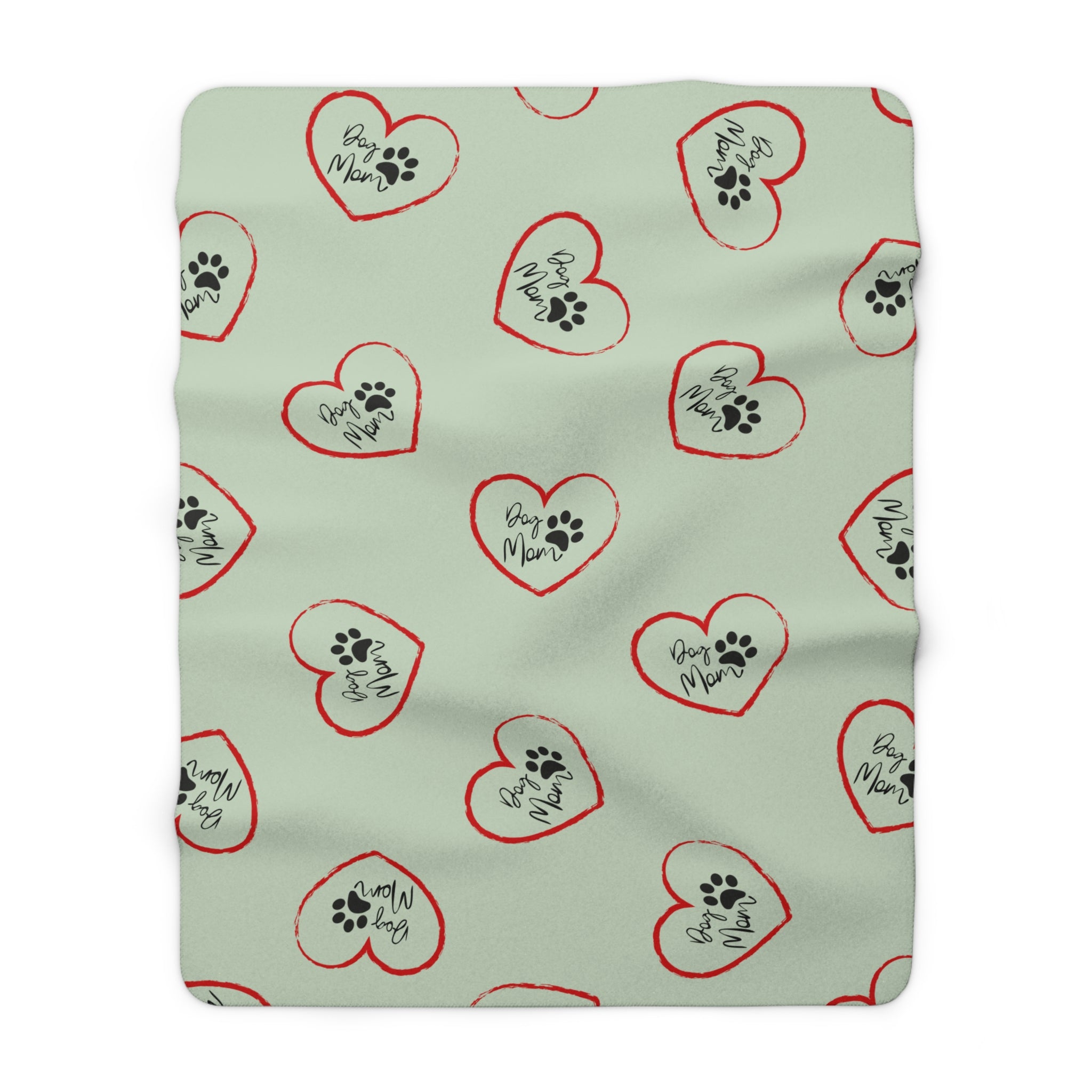 Sherpa Blanket — Mint Heart Paw Print "Dog Mom" Cozy Throw