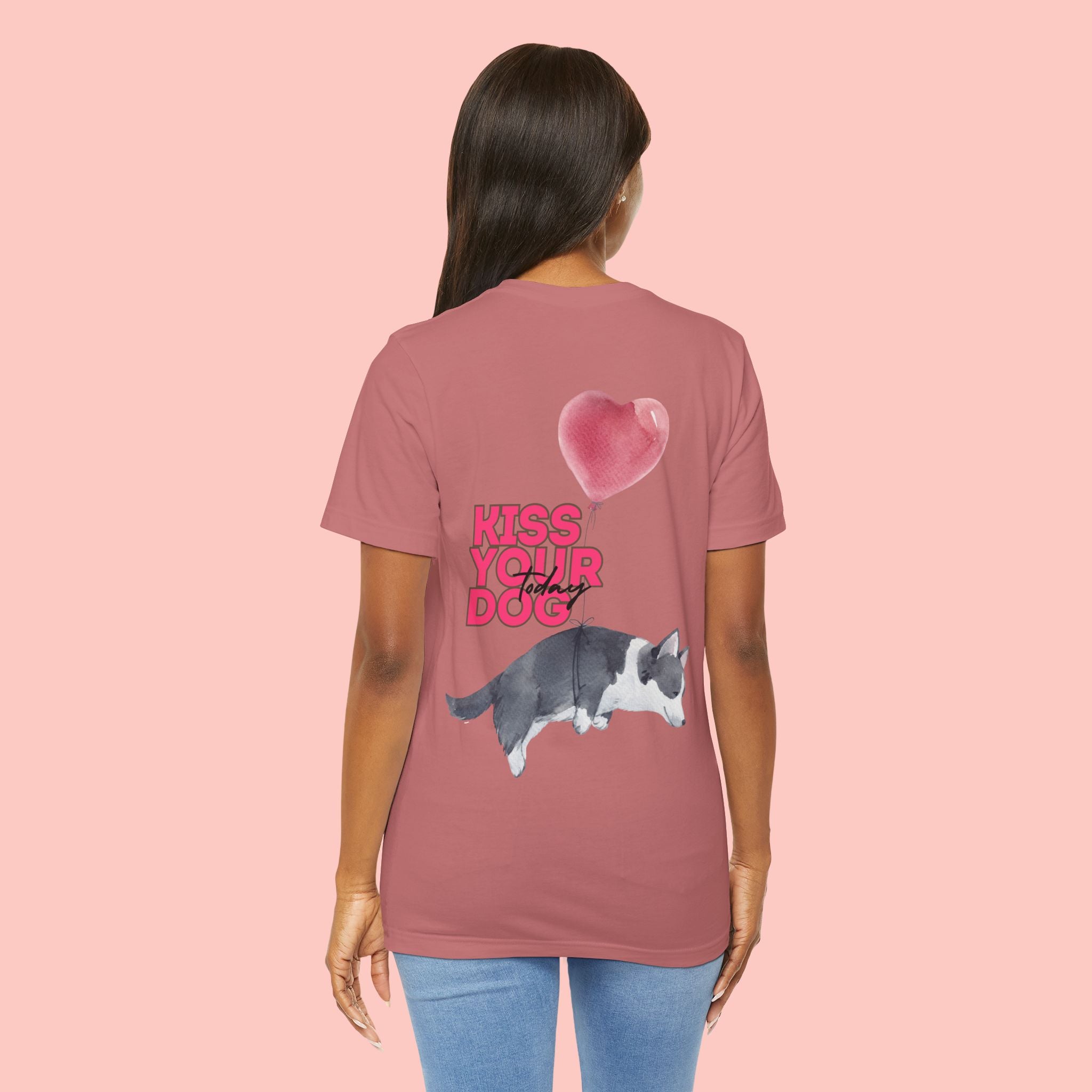 Kiss Your Dog Tee — Corgi Heart Balloon Graphic T-Shirt