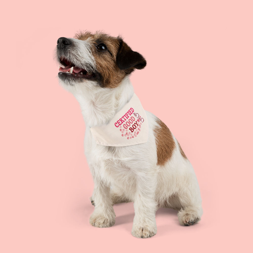 Certified Good Boy Pet Bandana Collar - Pink Paw Print Dog Scarf
