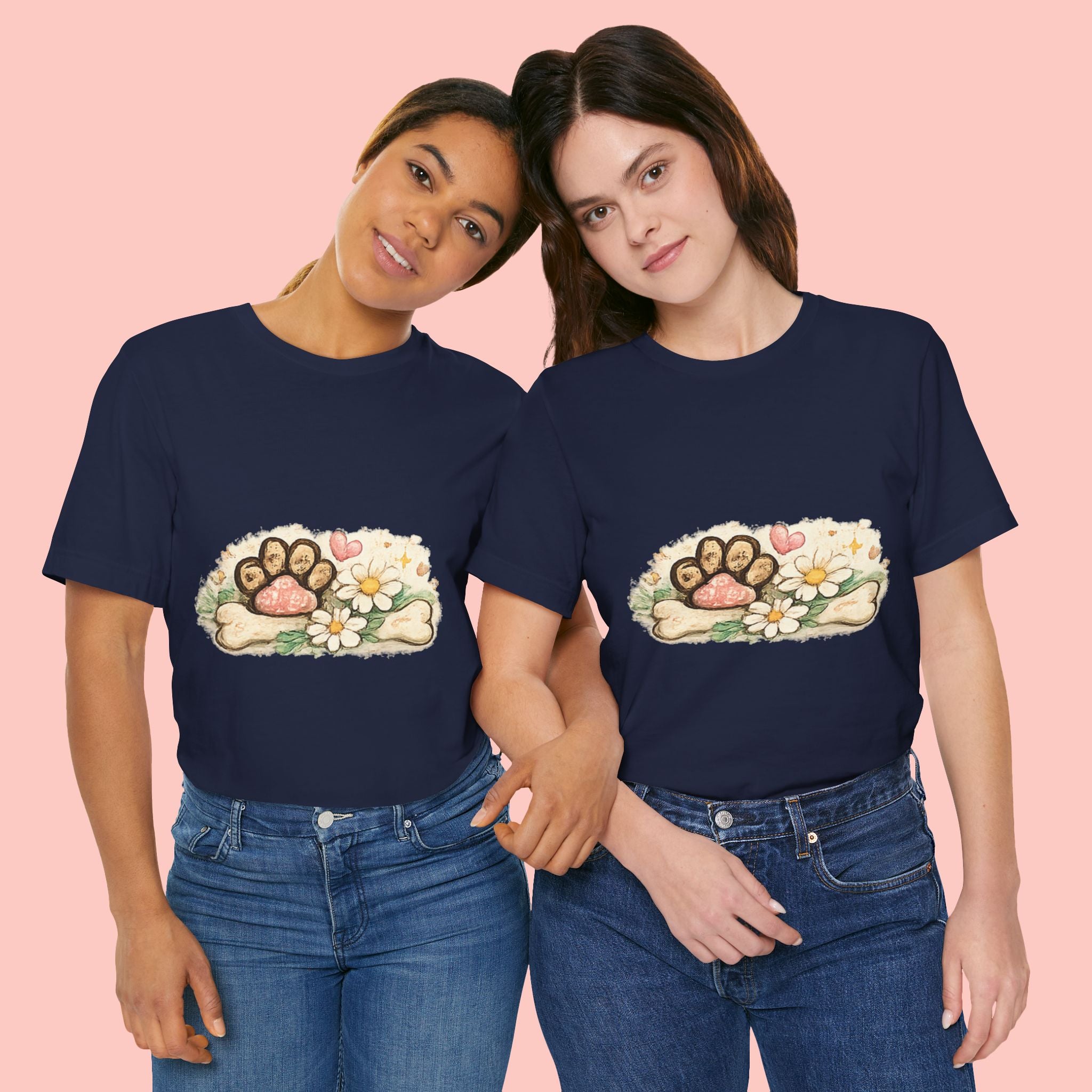 Dog Paw Floral T-Shirt — Cute Paw Print, Bone & Daisies Tee