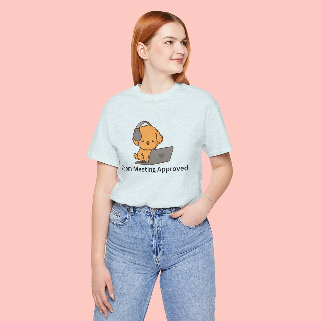 Zoom Meeting Approved Tee — Cute Puppy with Headset Laptop Graphic