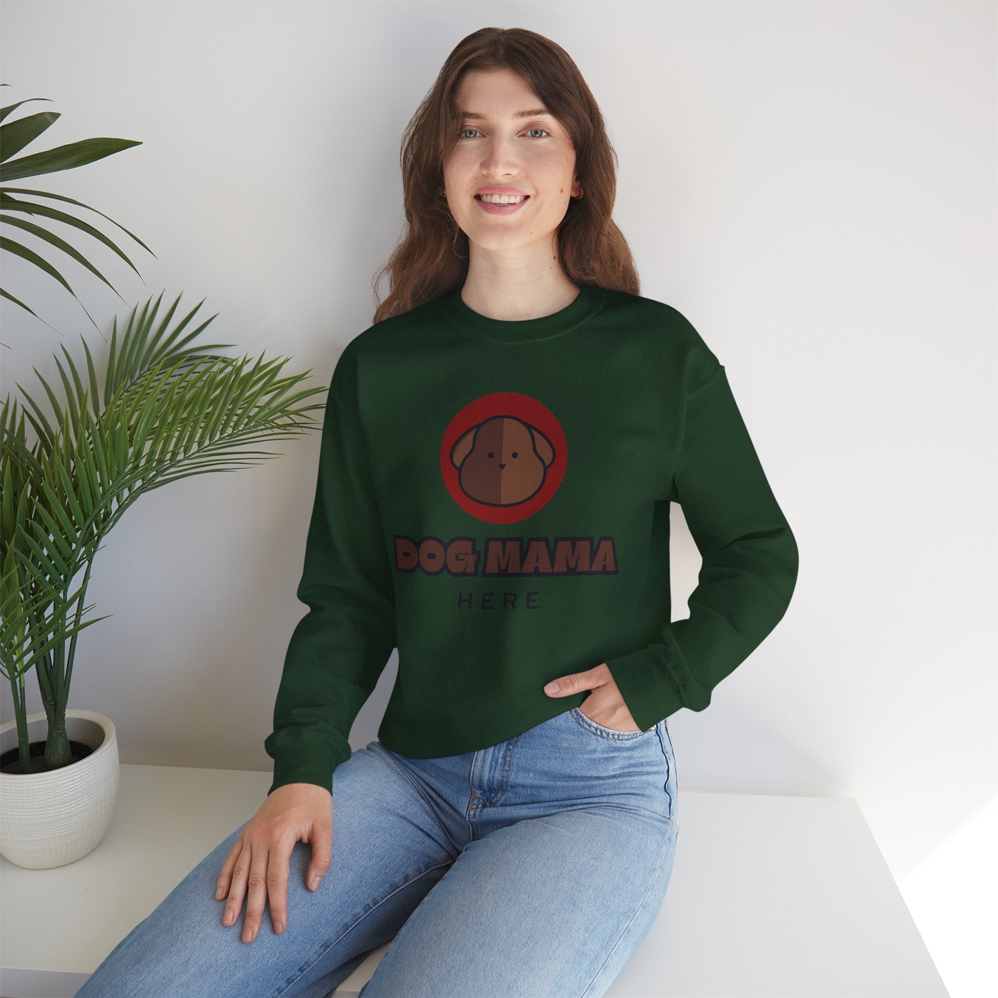 Dog Mama Crewneck Sweatshirt – Cute Brown Pup Graphic ‘Dog Mama’ Design