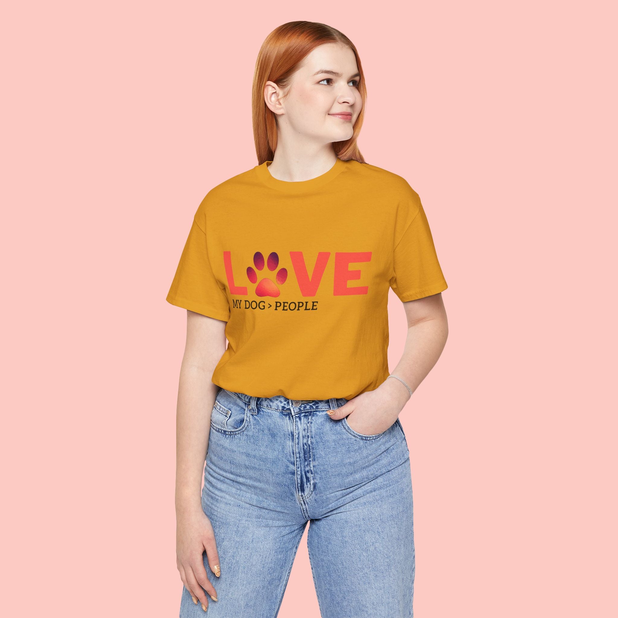 Dog Lover Tee - "LOVE My Dog > People" Paw Print Graphic T-Shirt