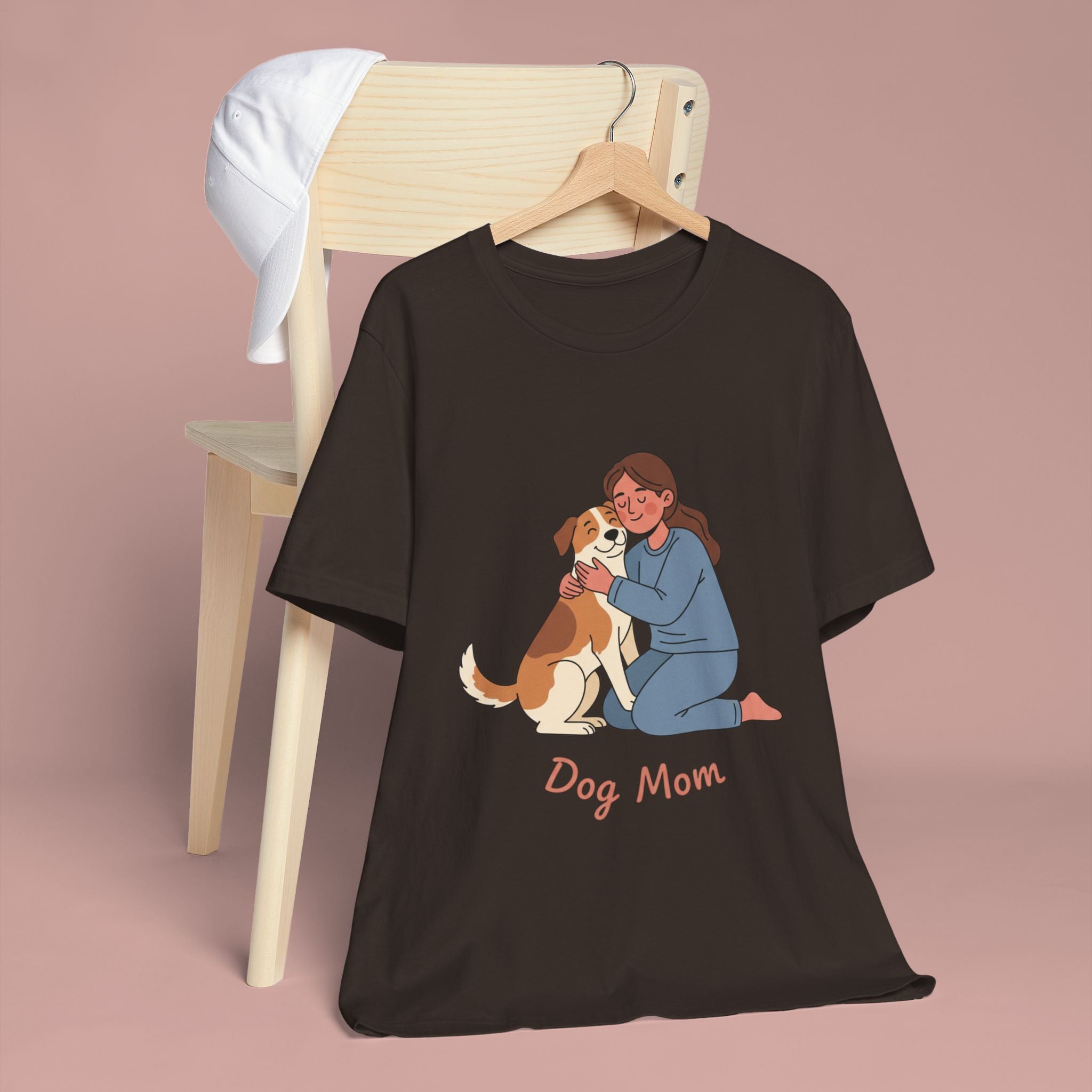 Dog Mom T‑Shirt — Cute Woman Hugging Dog Graphic Tee