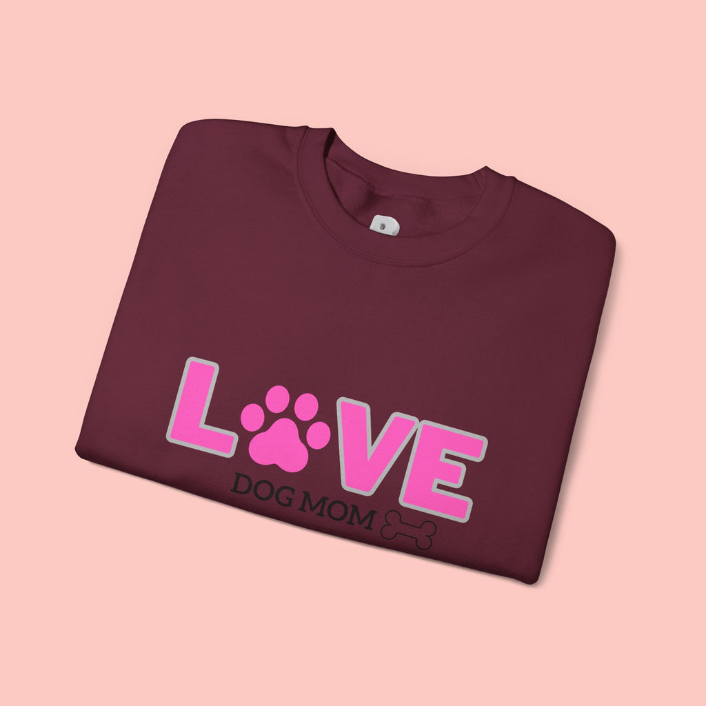 Dog Mom Love Crewneck Sweatshirt — Pink Paw Graphic