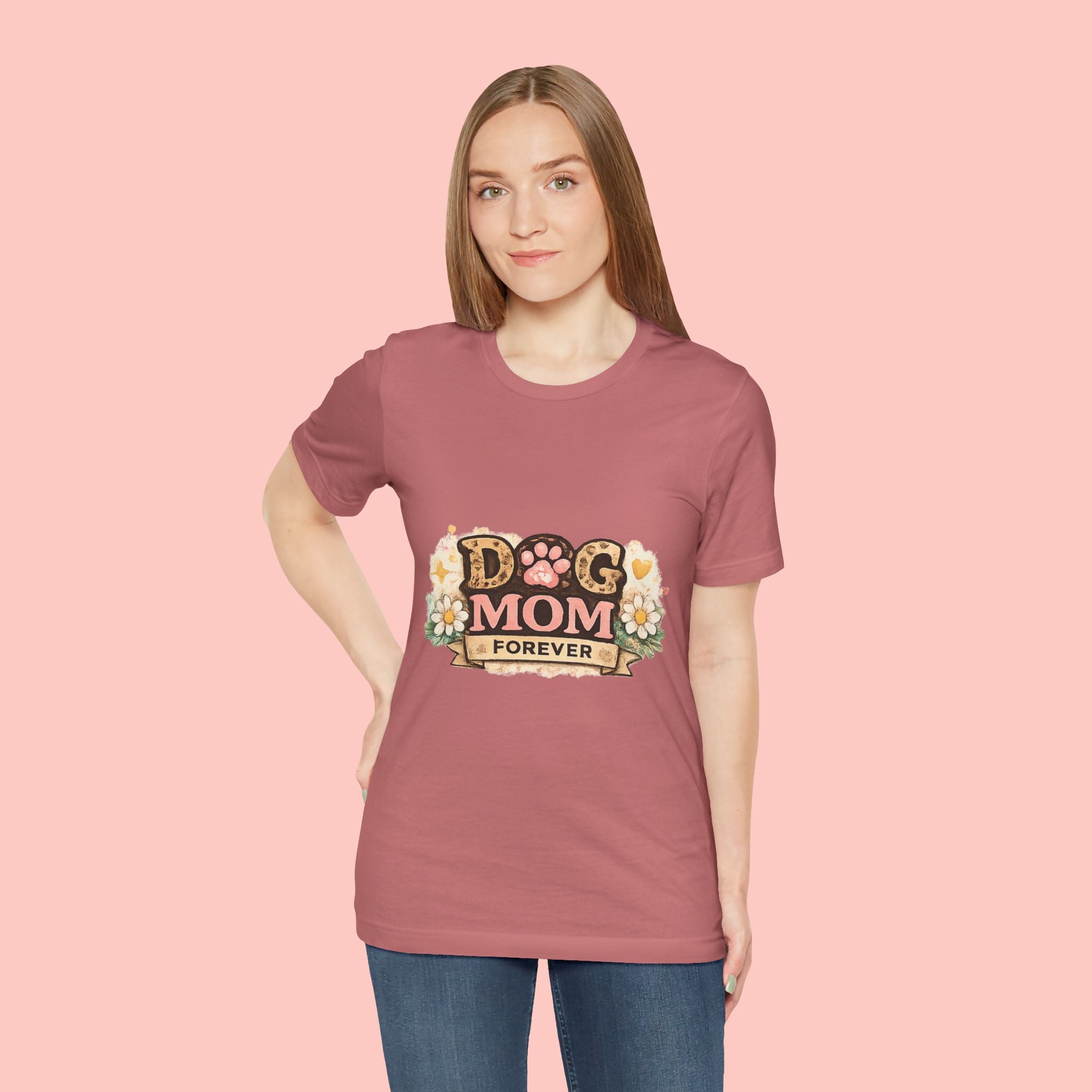 Dog Mom Forever T‑Shirt — Floral Paw Print Tee for Pet Lovers