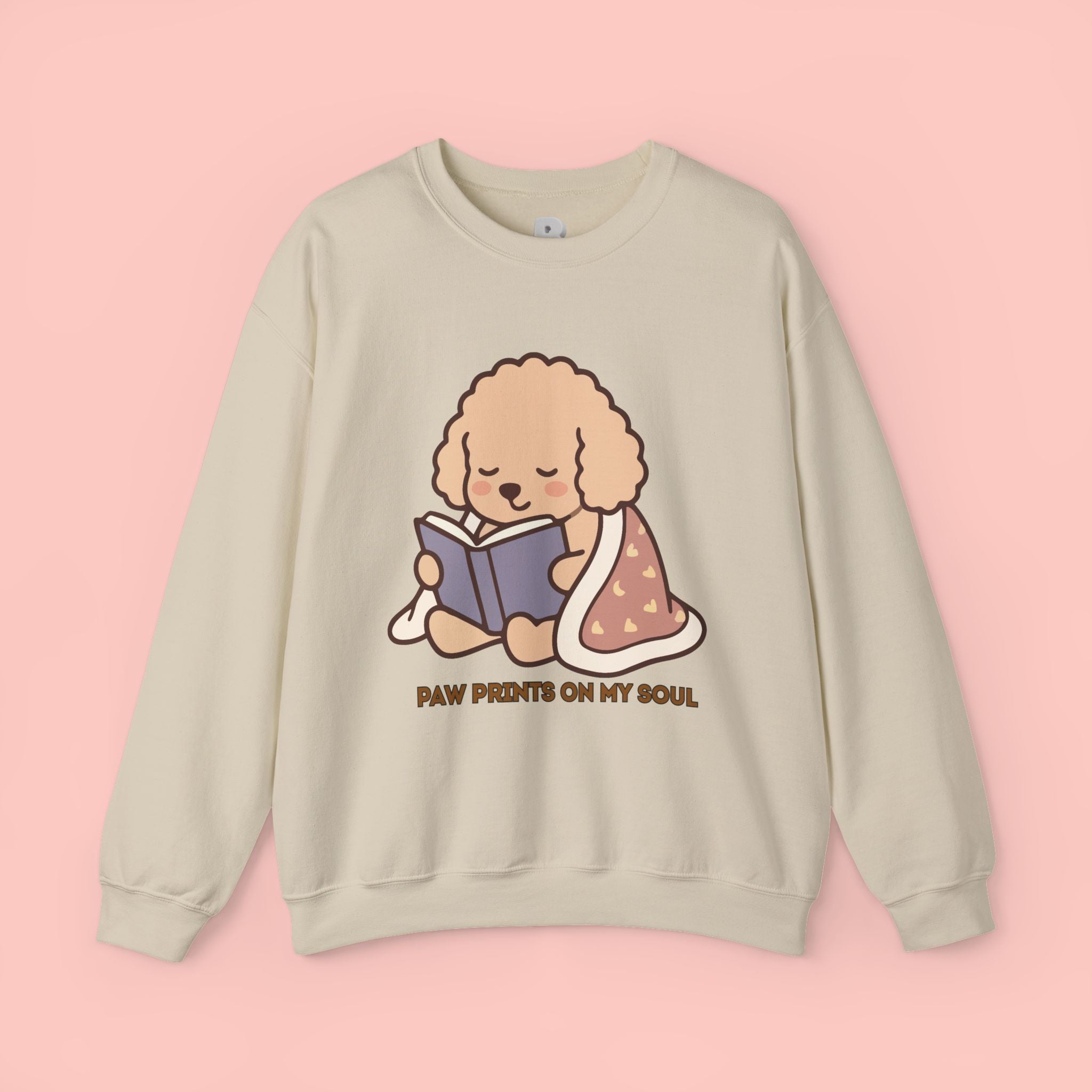 Cozy Reading Puppy Sweatshirt — "Paw Prints On My Soul" Crewneck