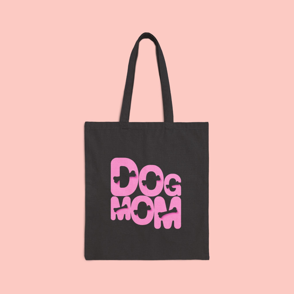 Dog Mom Canvas Tote Bag — Pink Retro Graphic Cotton Shopper for Pet Lovers