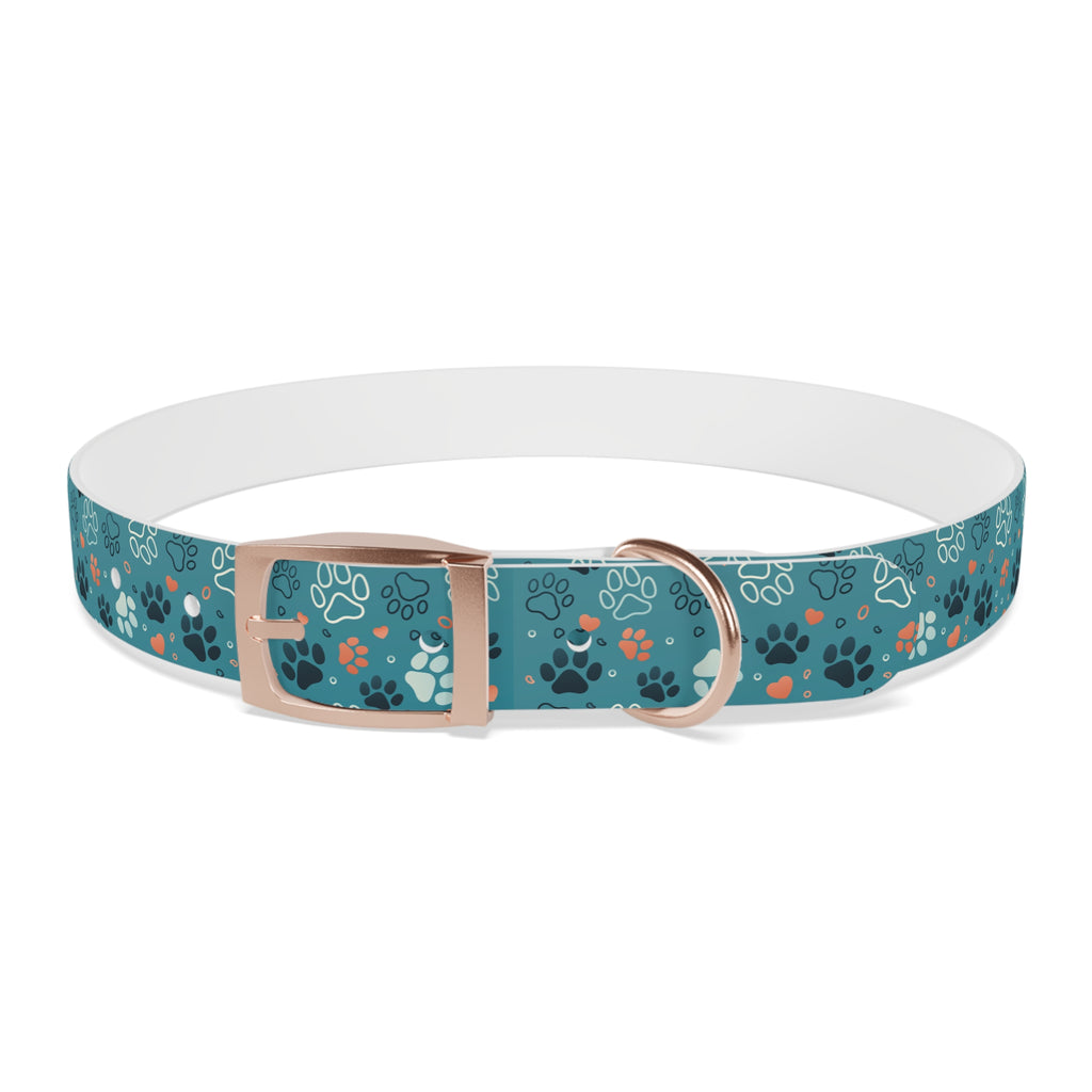 Paw Print Dog Collar — Teal Patterned Pet Collar for Small & Medium Dogs