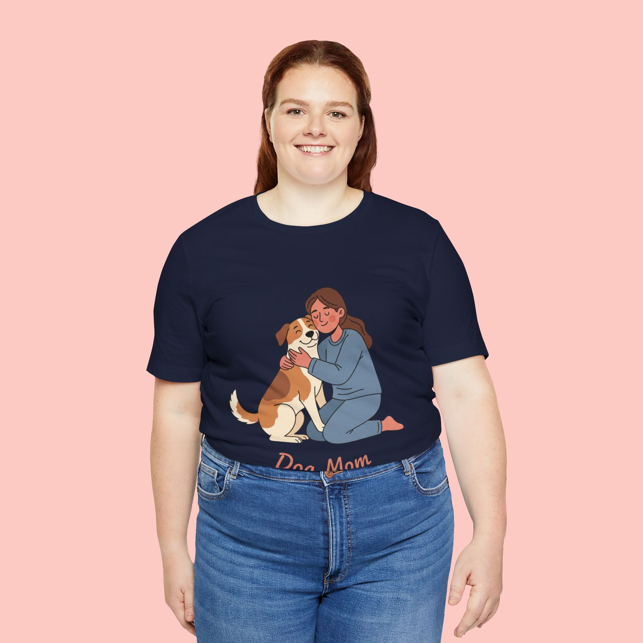 Dog Mom T‑Shirt — Cute Woman Hugging Dog Graphic Tee