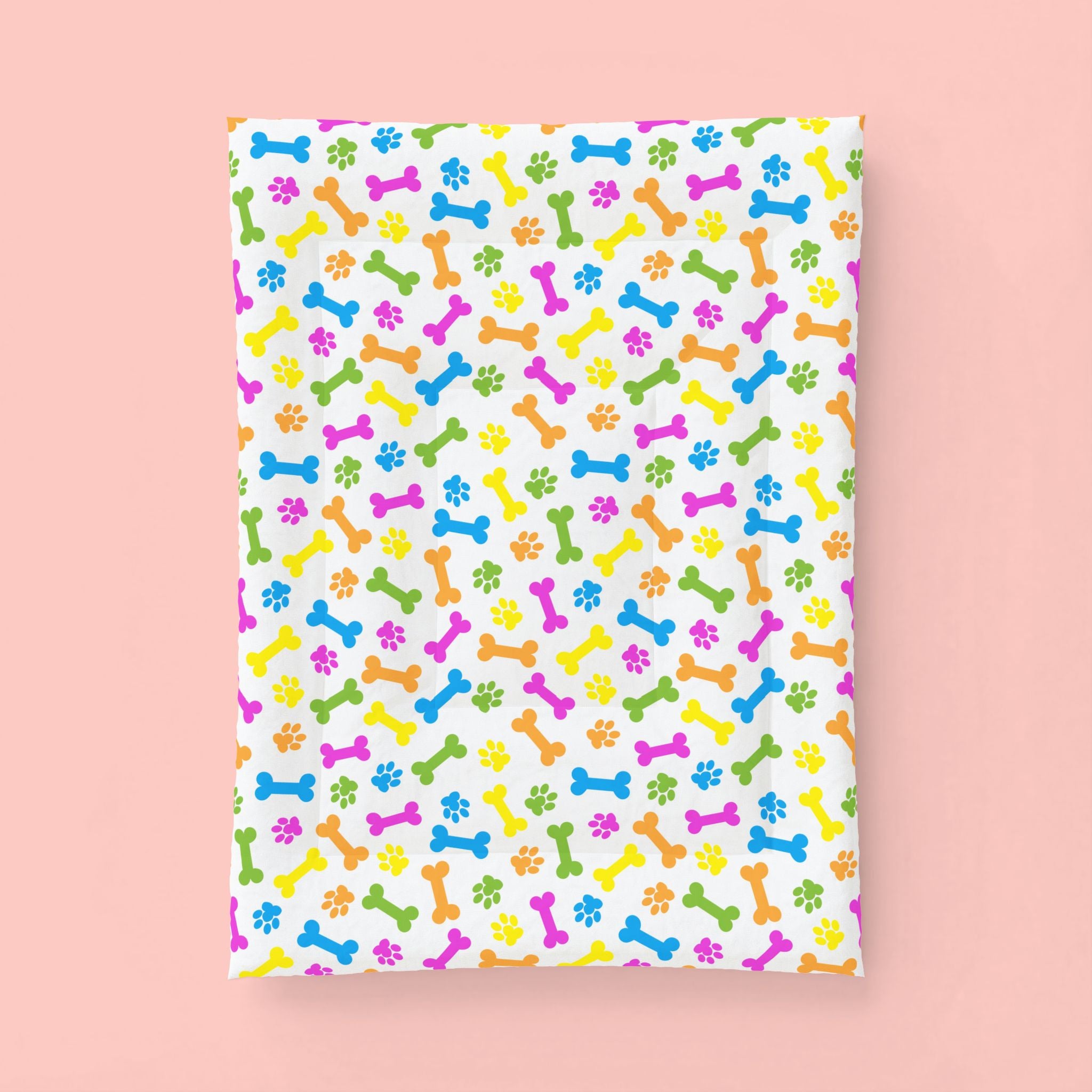 Colorful Dog Bone & Paw Print Cotton Comforter — Pet Lover Bedspread
