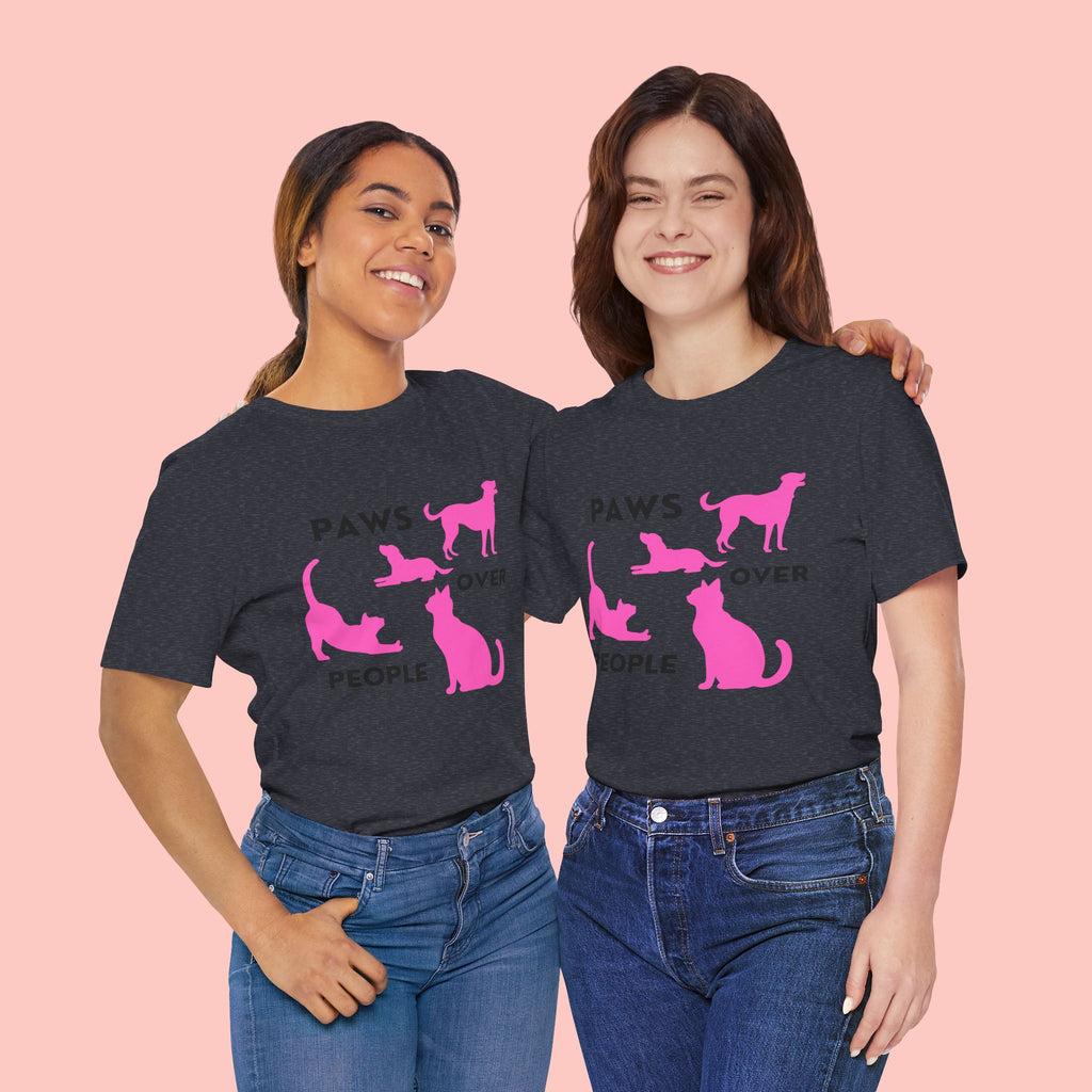 Paws Over People Tee — Pink Cats & Dogs Graphic T-Shirt