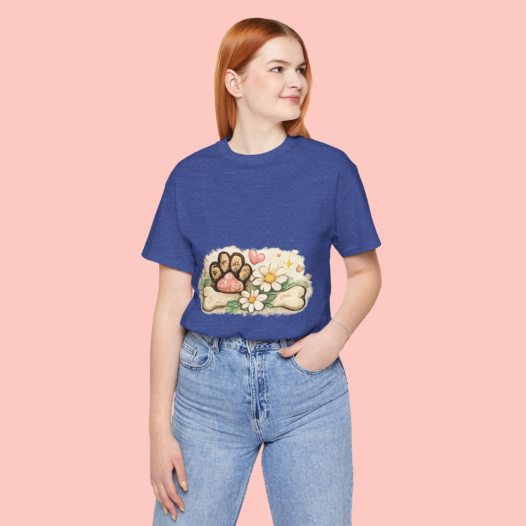 Dog Paw Floral T-Shirt — Cute Paw Print, Bone & Daisies Tee
