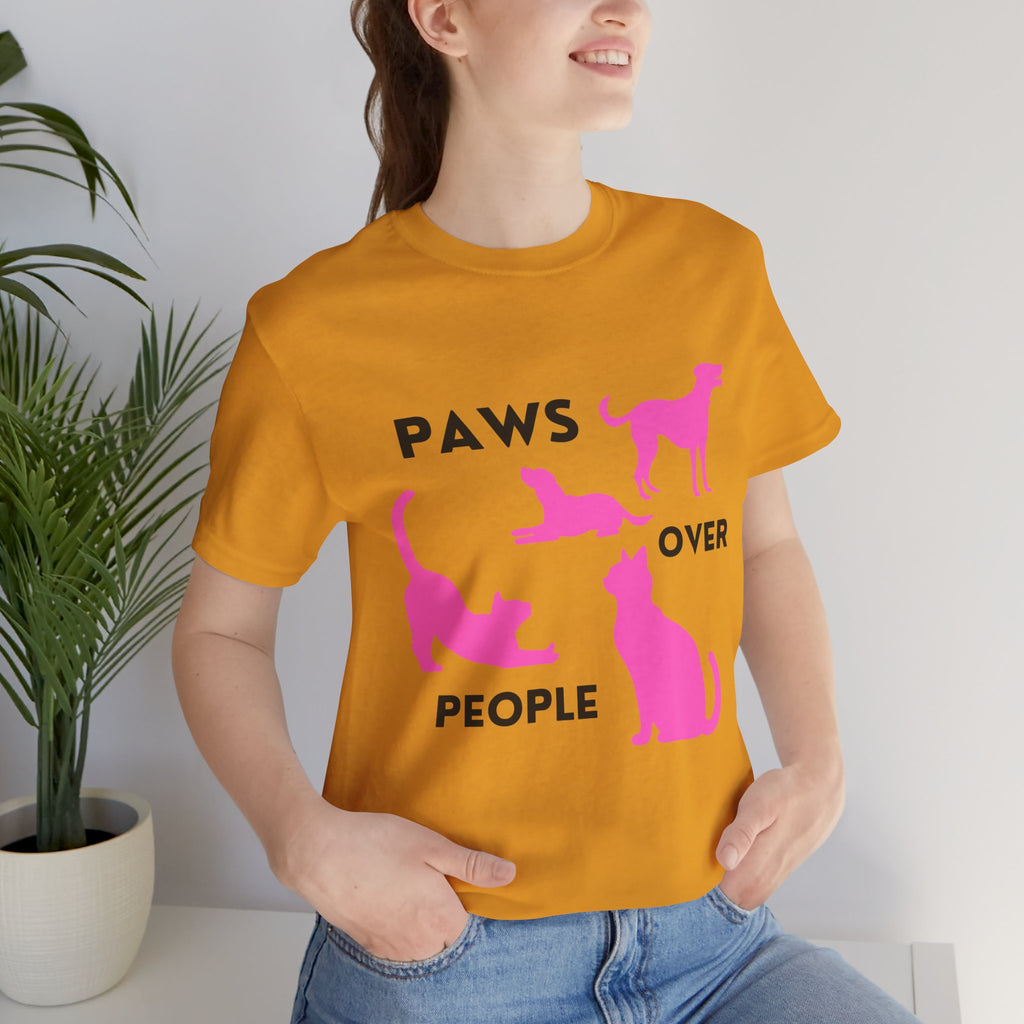 Paws Over People Tee — Pink Cats & Dogs Graphic T-Shirt