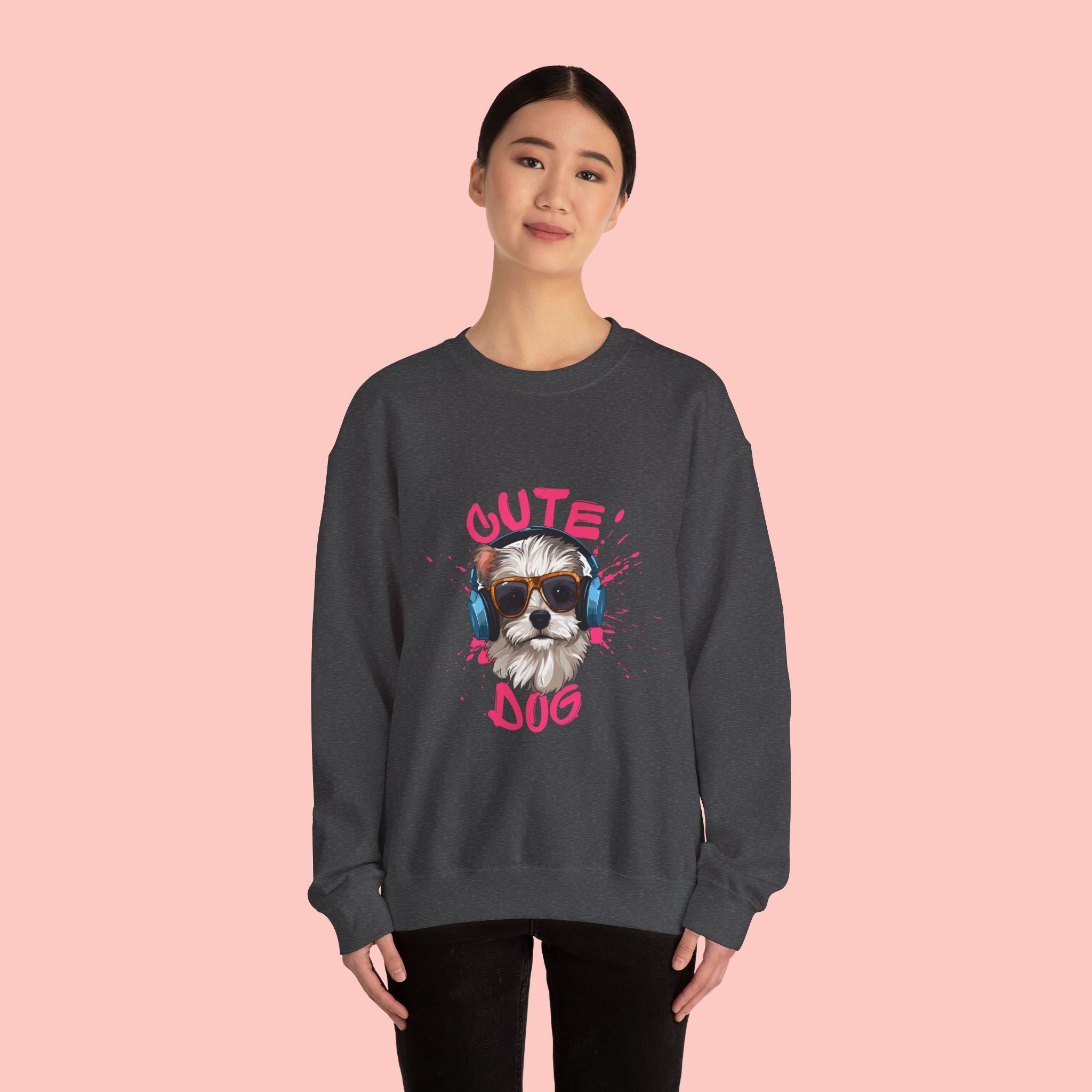 Cute Dog Sweatshirt — Cool Pup with Headphones Graphic Crewneck