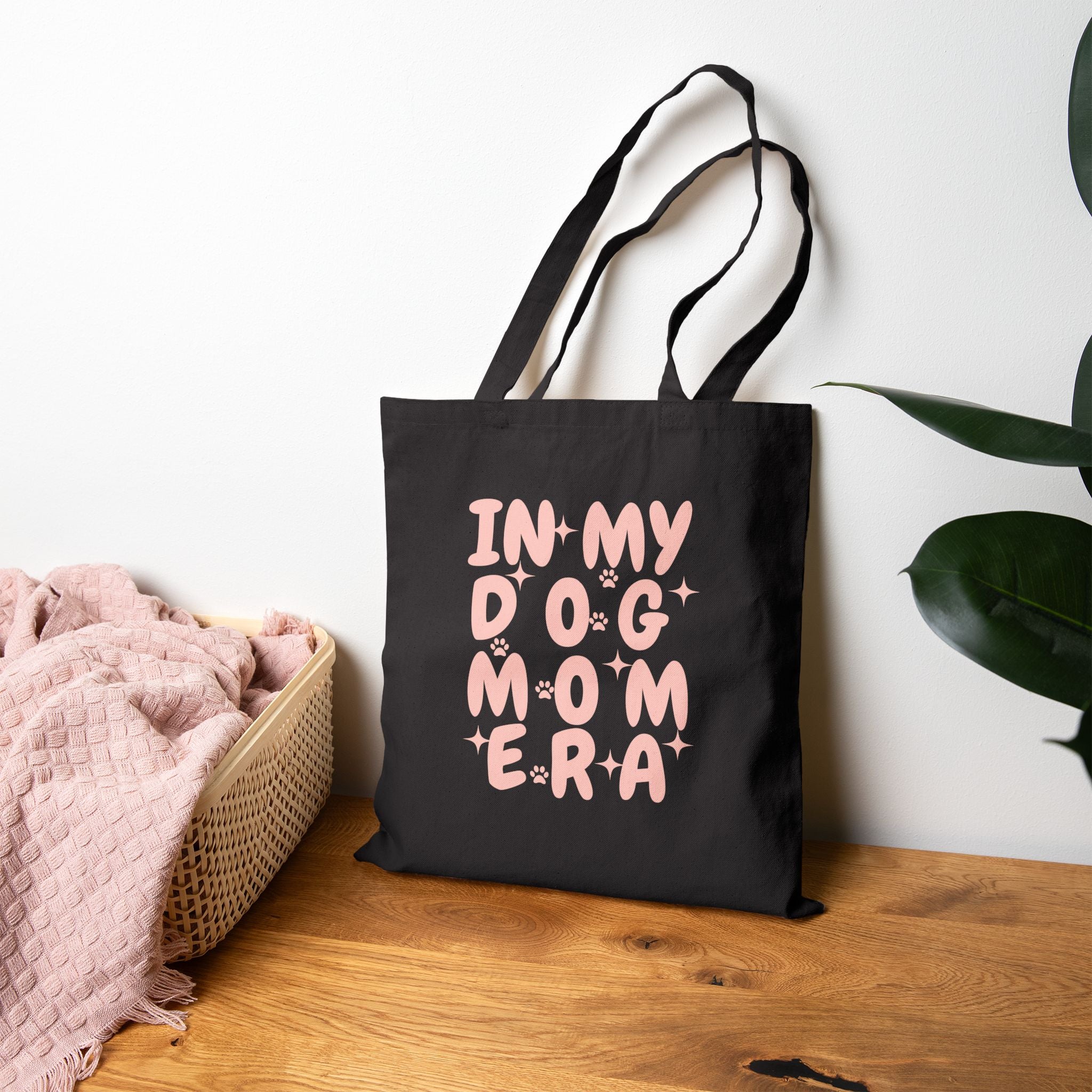 Tote Bag — "In My Dog Mom Era" Cute Pink Dog Mom Canvas Tote