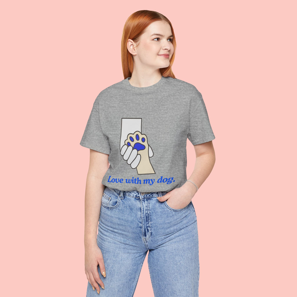 Dog Lover T-Shirt — "Love with my dog." Paw Print Graphic